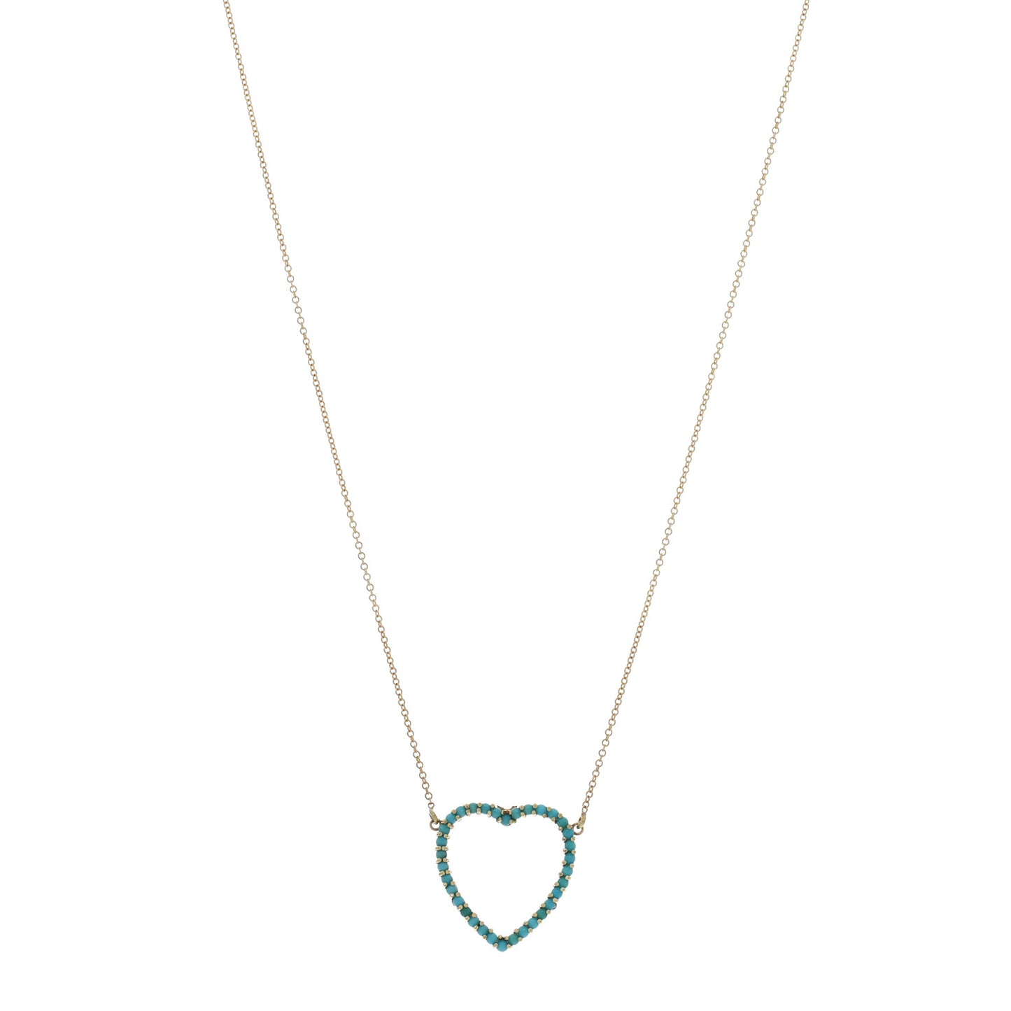 18K Yellow Gold Turquoise Open Heart Pendant Necklace