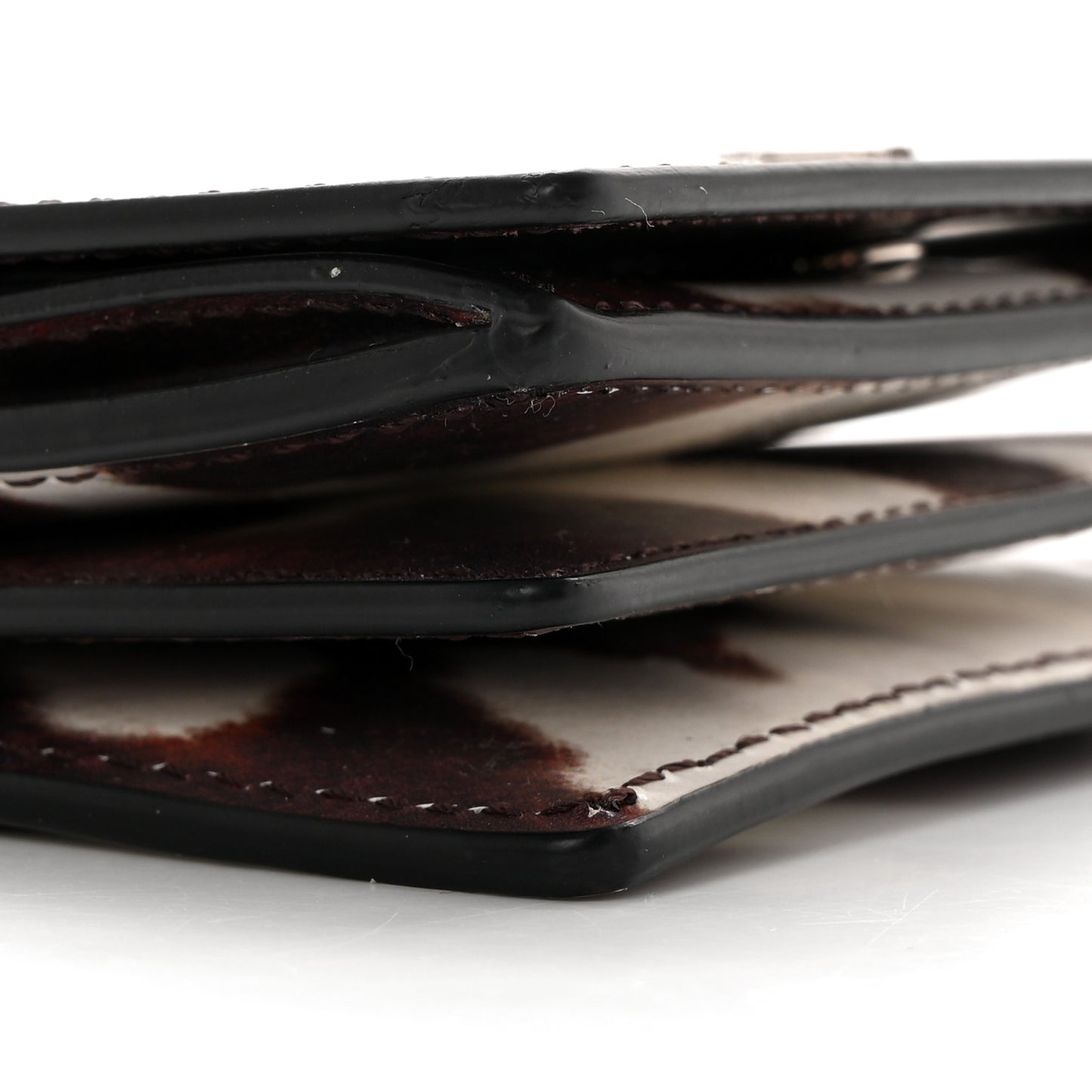 Patent Calfskin Cow Print Jessie Chain Card Case Mahogany