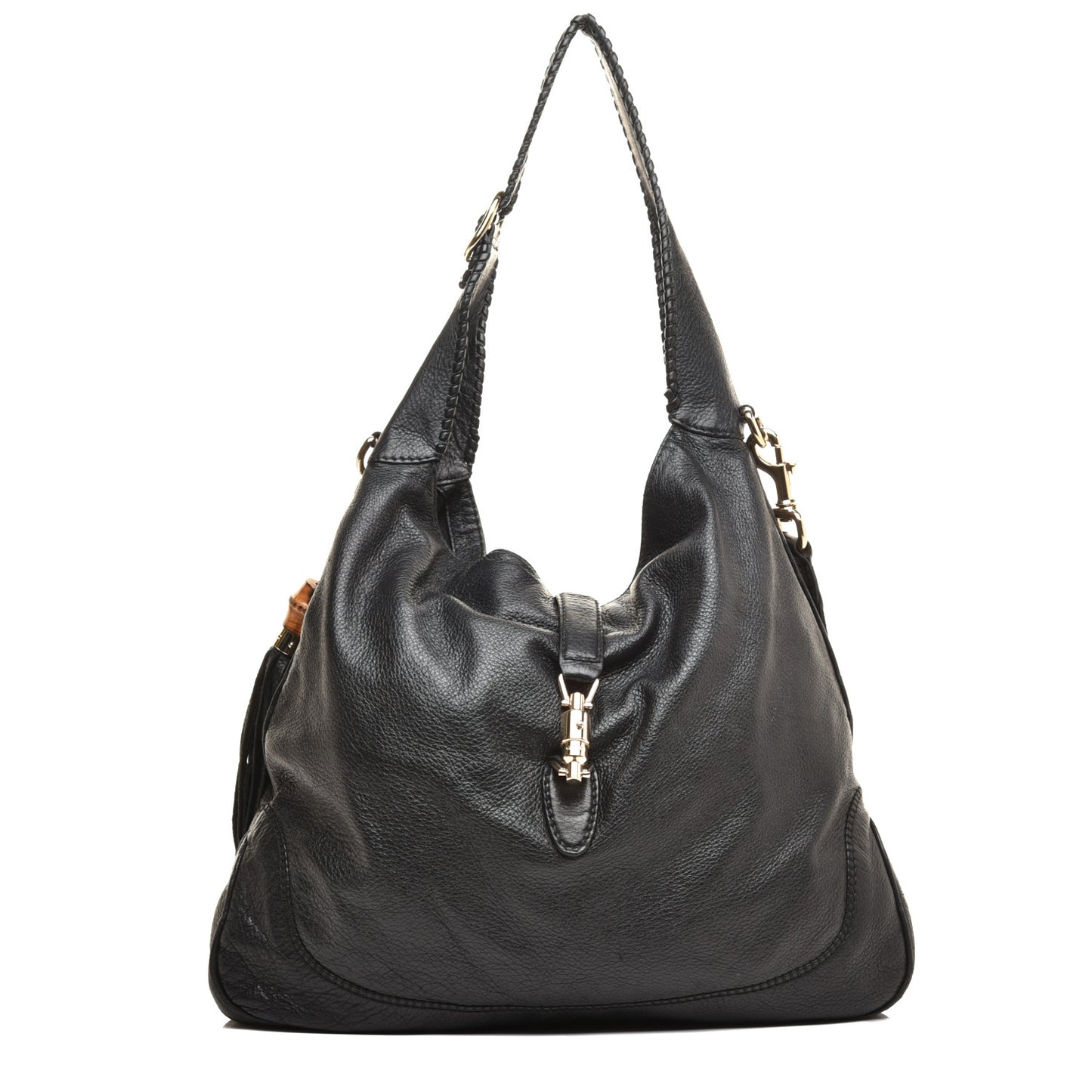 Pebbled Calfskin Large New Jackie Shoulder Bag Black