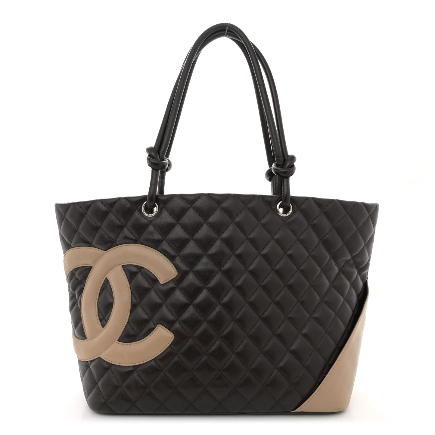 Calfskin Quilted Large Cambon Tote Brown Beige