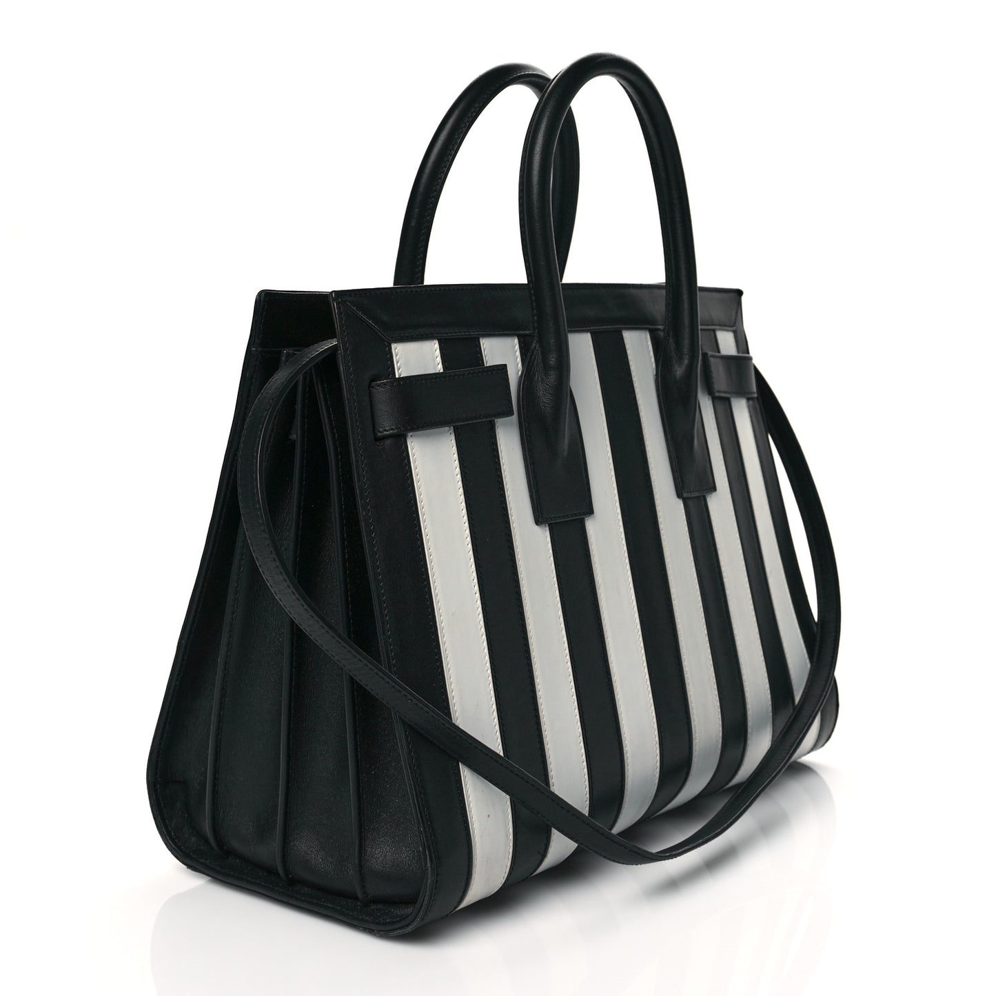Calfskin Striped Small Sac De Jour Black White