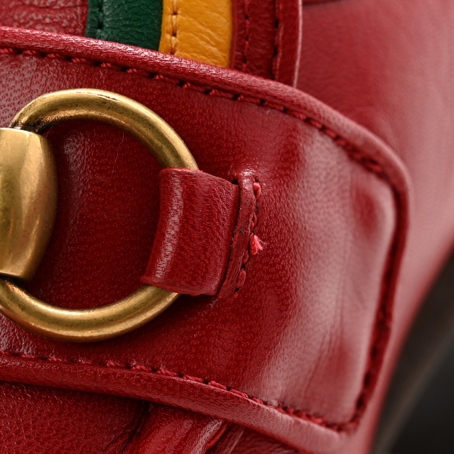 Gucci Malaga Kid Horsebit Loafer Pumps 36.5 Hibiscus Red Emerald 10 of 11