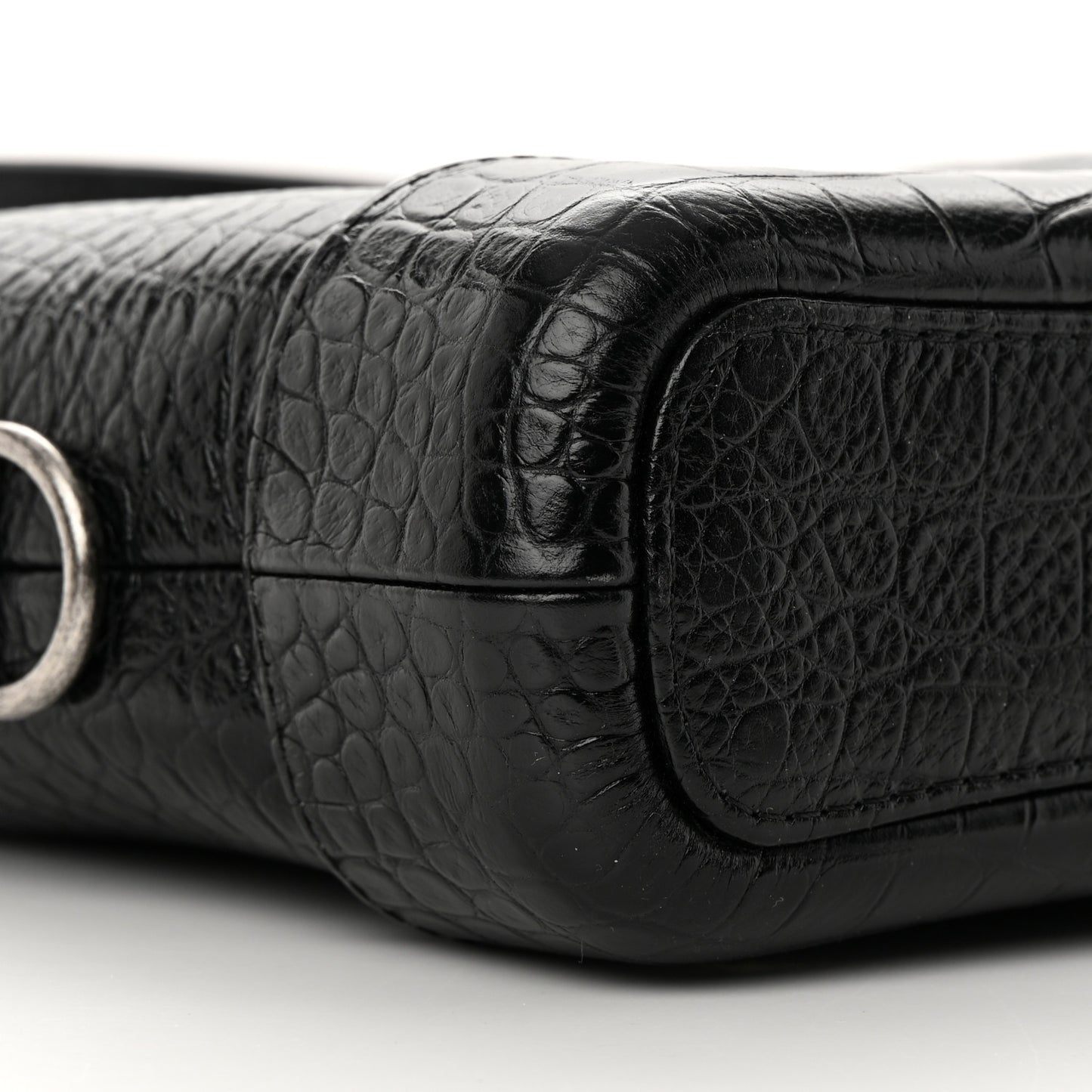 Calfskin Crocodile Embossed Small Gabrielle Cocodile Hobo Black