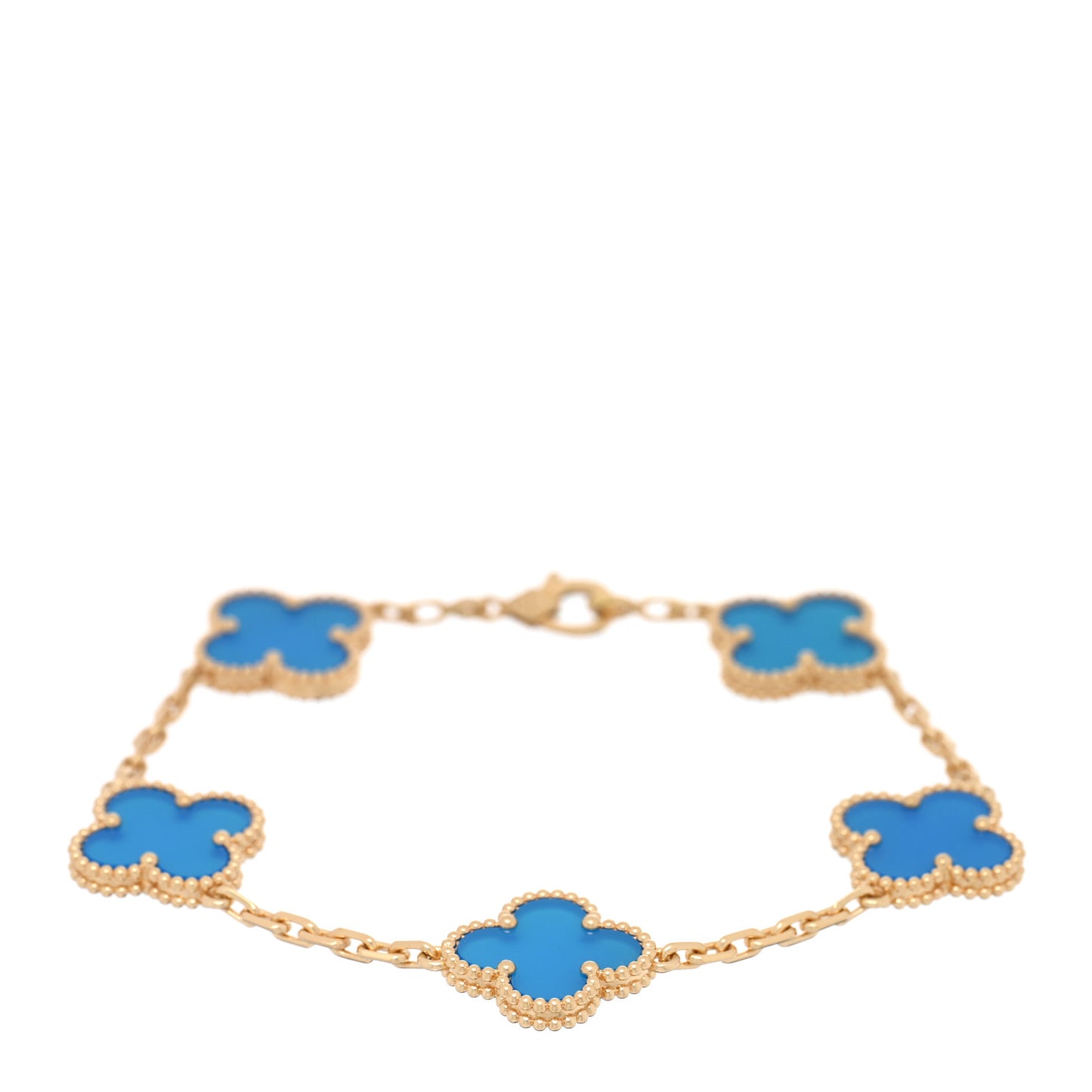 18K Yellow Gold Blue Agate 5 Motifs Vintage Alhambra Bracelet