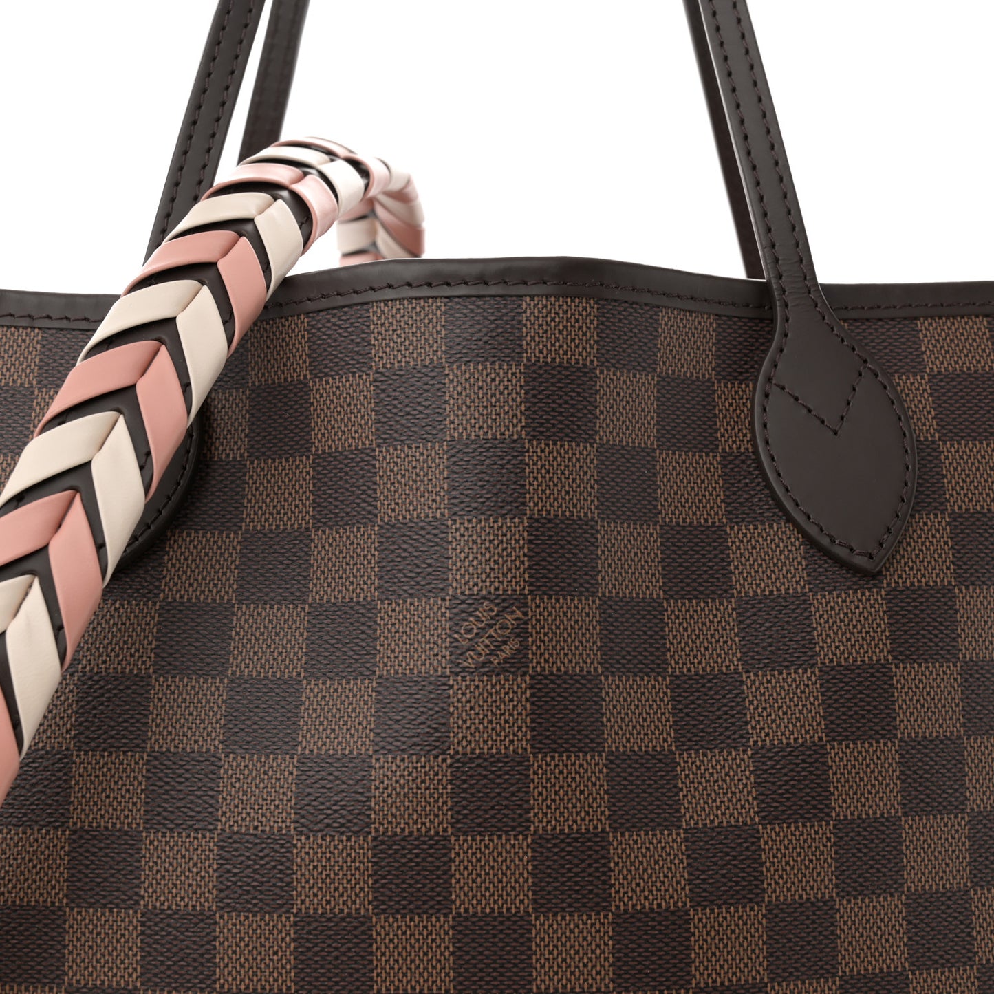Damier Ebene Braided Neverfull MM Pink