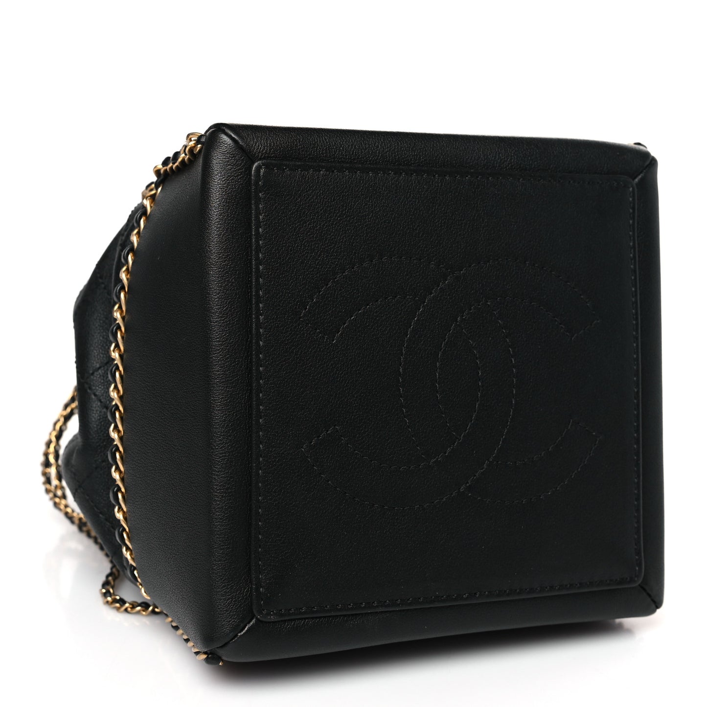 Calfskin Quilted Chain Bucket Bag Black
