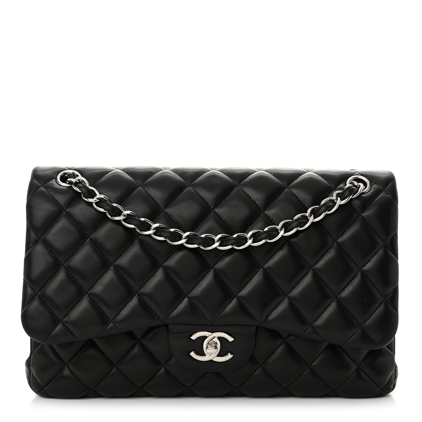 Lambskin Quilted Jumbo Double Flap Black