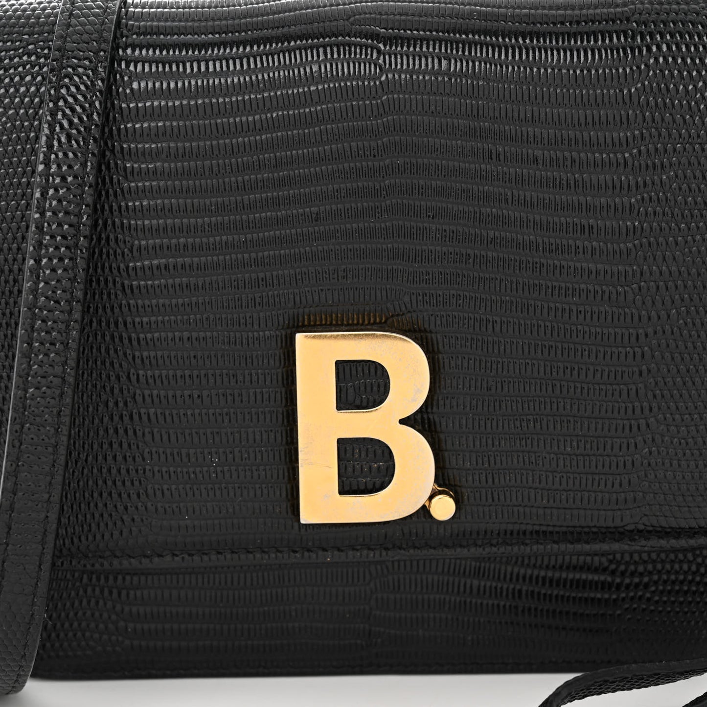 Patent Calfskin Lizard Embossed Small B Crossbody Bag Black