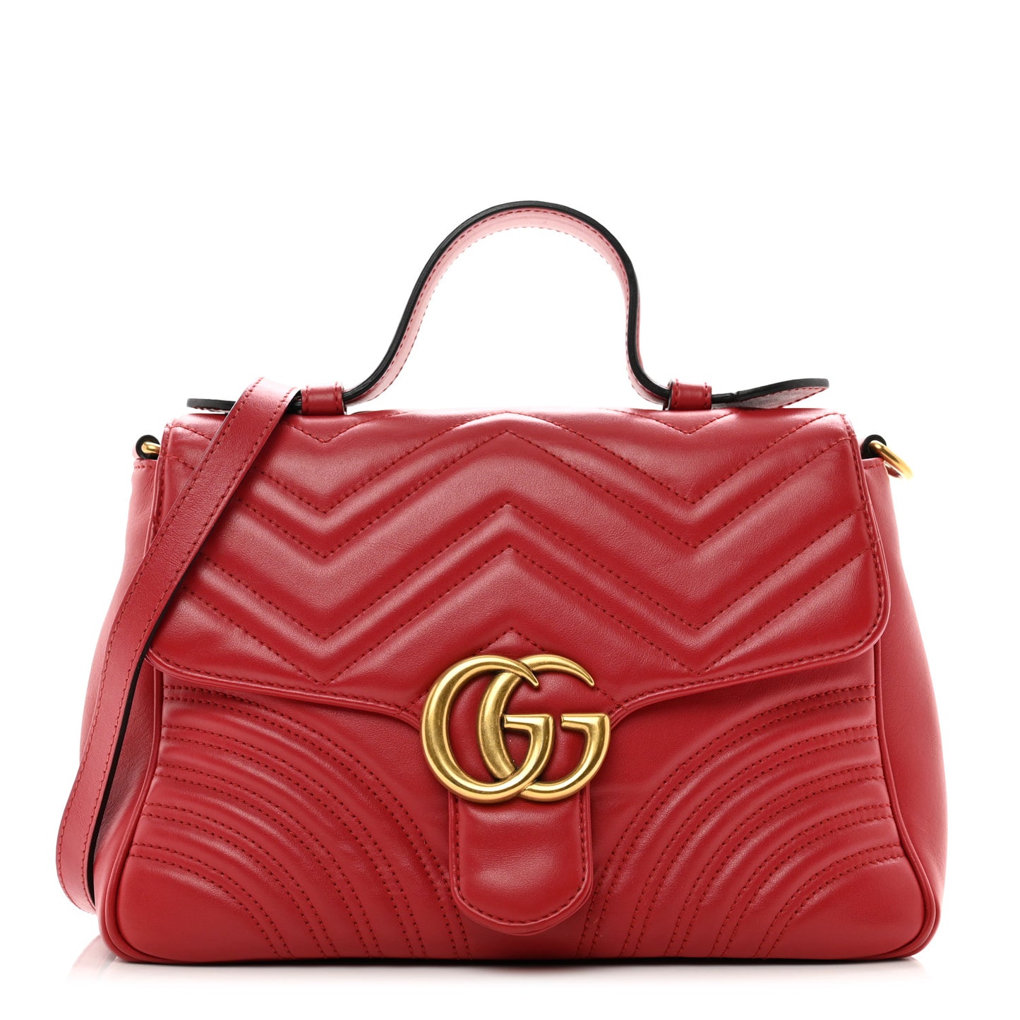 Calfskin Matelasse Small GG Marmont Top Handle Shoulder Bag Hibiscus Red