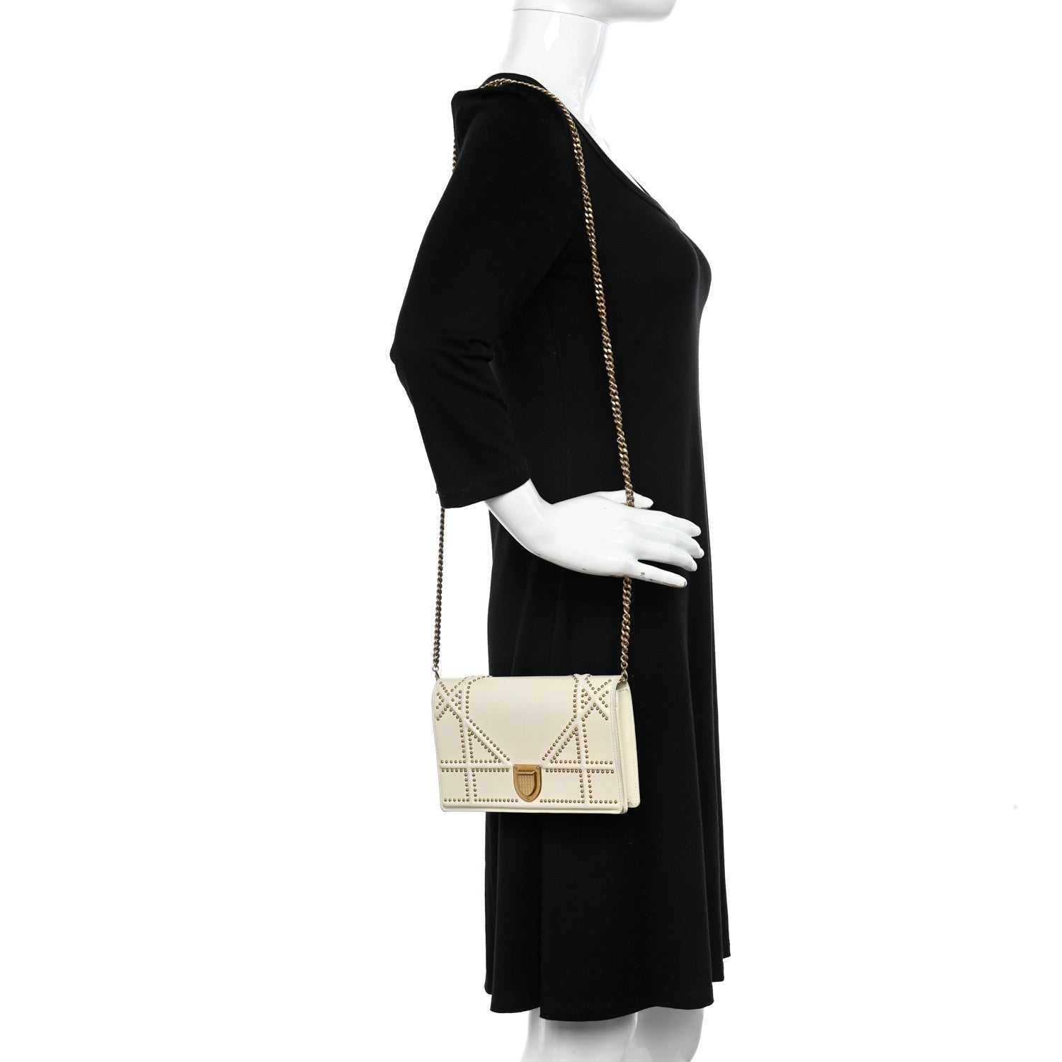 Christian Dior Lambskin Studded Diorama Wallet on Chain Pouch Off White 2 of 13