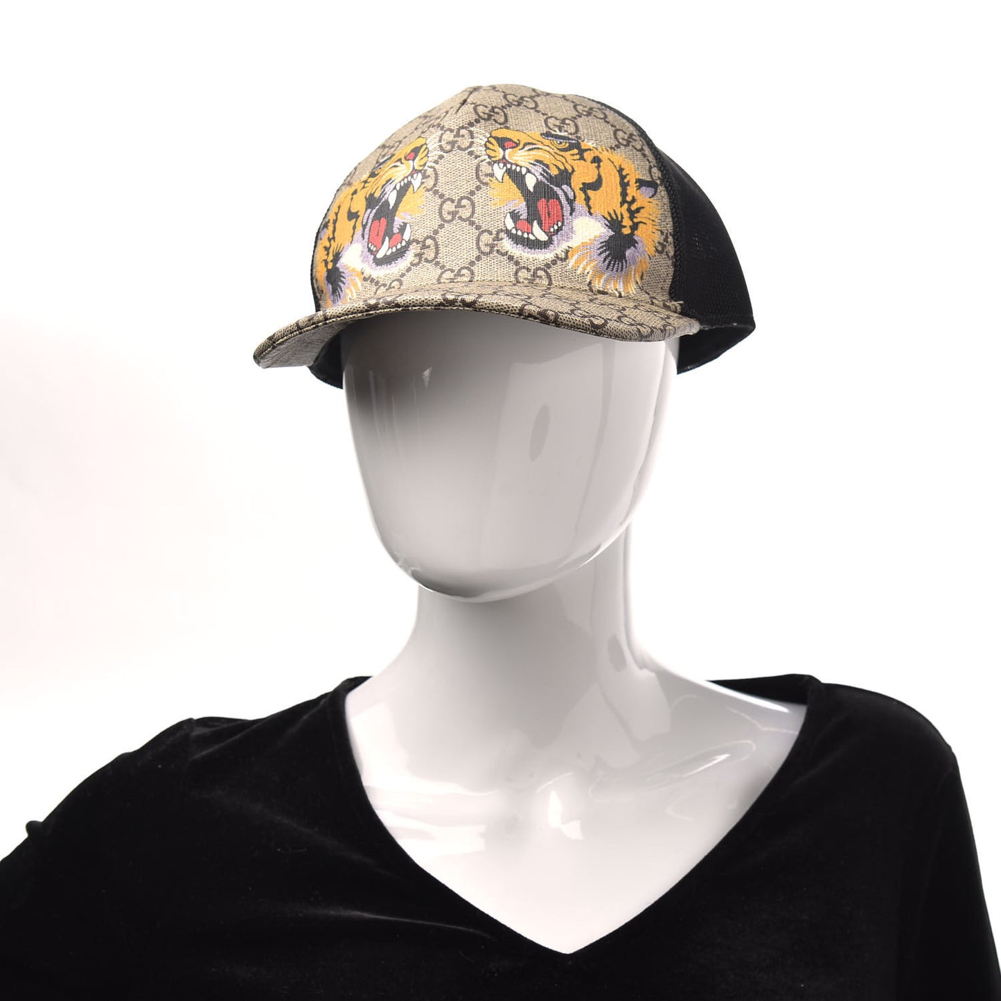 GG Supreme Monogram Tiger Print Baseball Hat XL Beige