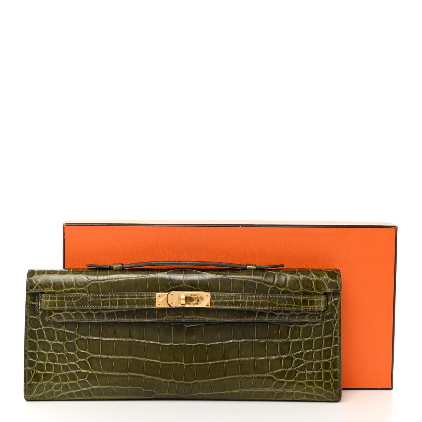 Shiny Niloticus Crocodile Kelly Cut Pochette Vert Veronese