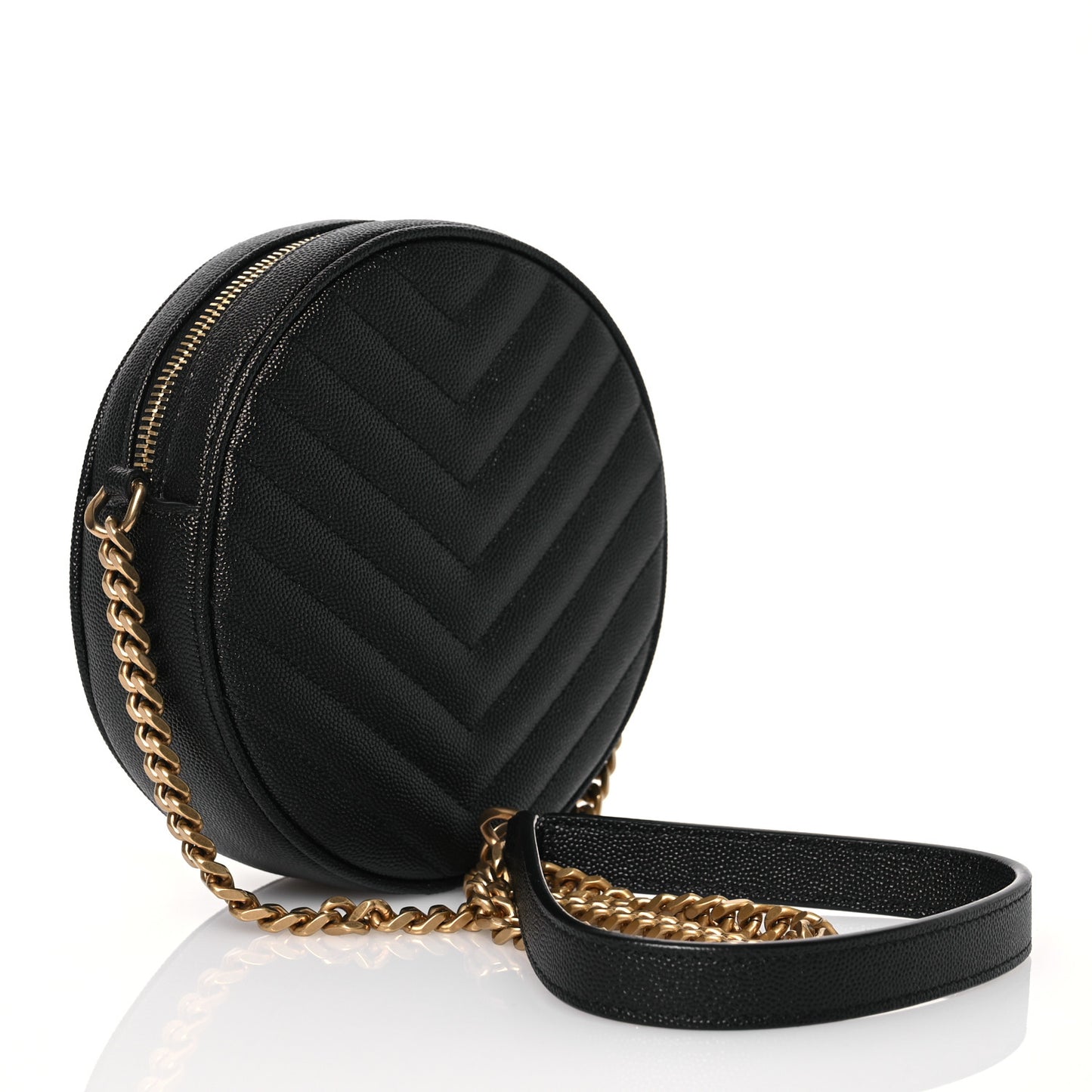 Grain De Poudre Matelasse Chevron Quilted Round Vinyle Camera Bag Black