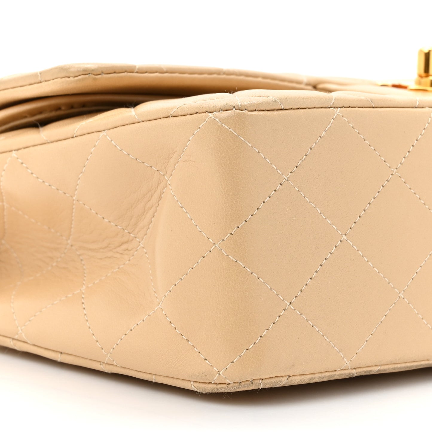 Lambskin Quilted Medium Double Flap Beige
