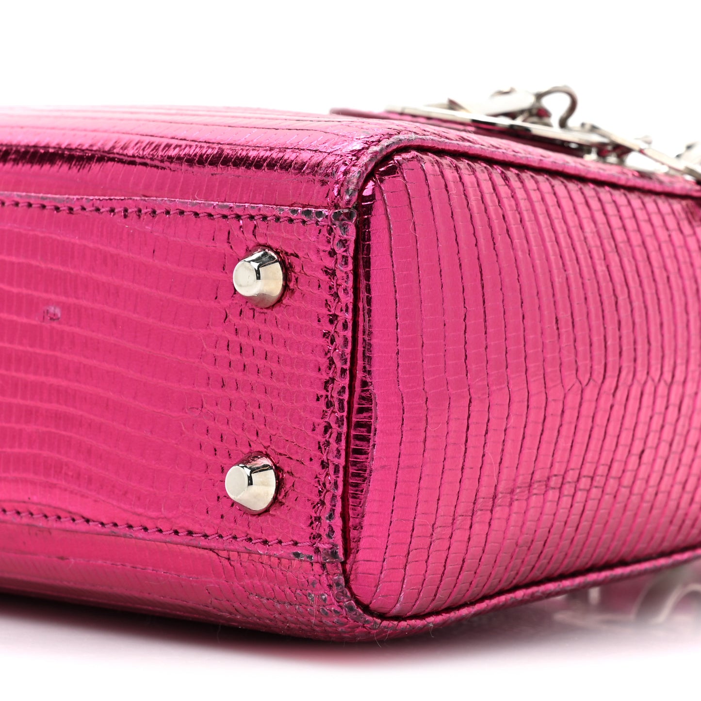 Metallic Lizard Mini Lady Dior Fuchsia