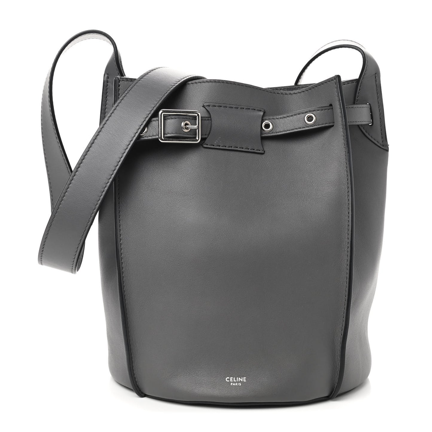 Smooth Calfskin Long Strap Big Bucket Bag Grey