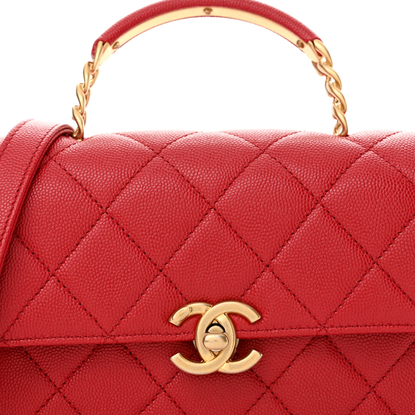 Caviar Quilted Small Carry Me Top Handle Flap Red