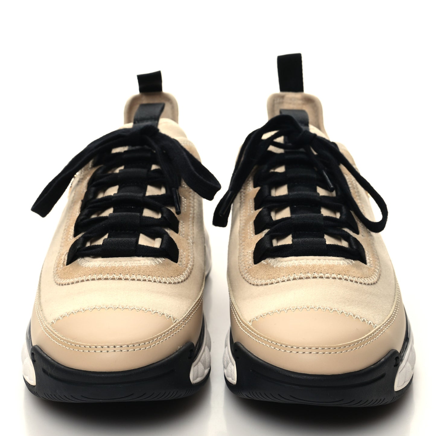 Velvet Calfskin Mixed Fibers CC Sneakers 36 Beige