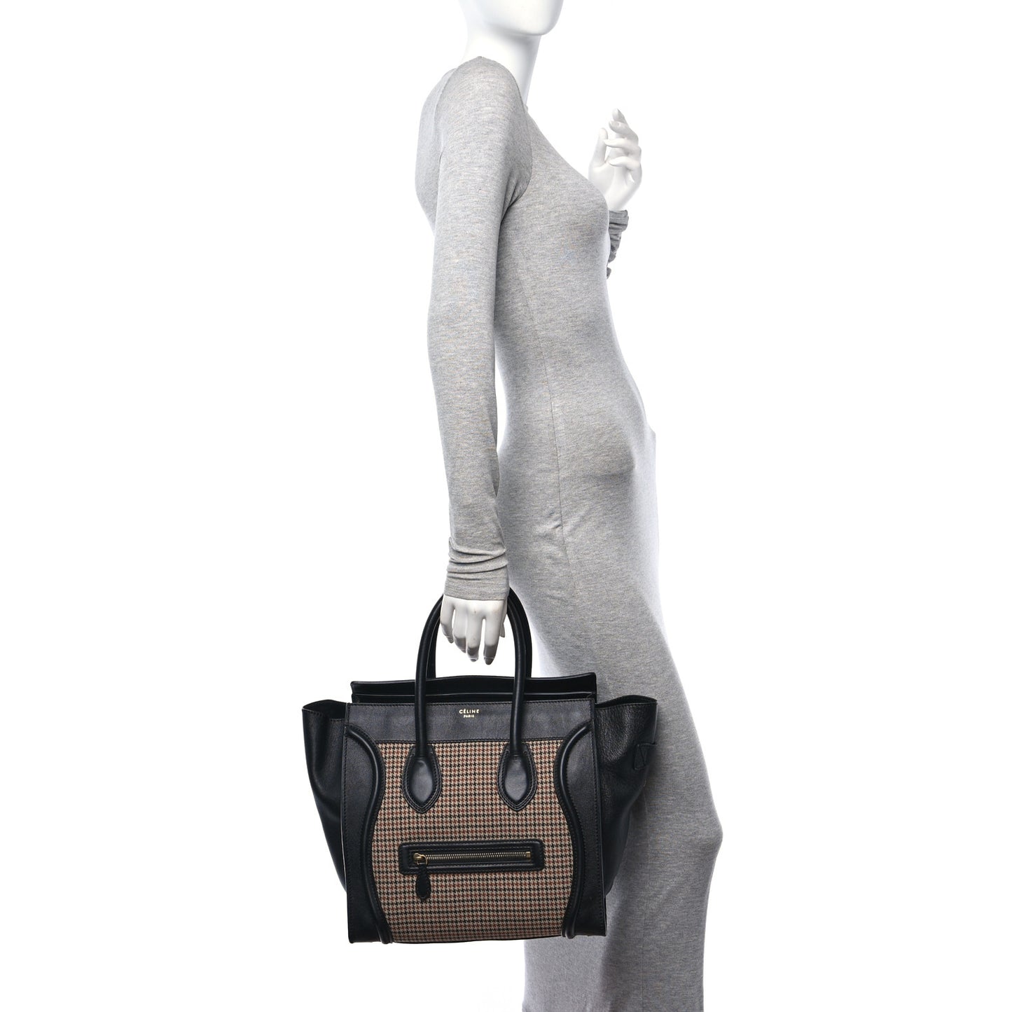 Twill Smooth Calfskin Houndstooth Mini Luggage Dune Black