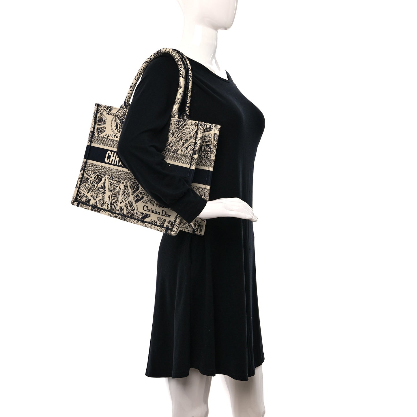 Canvas Embroidered Medium Plan De Paris Book Tote Beige Black