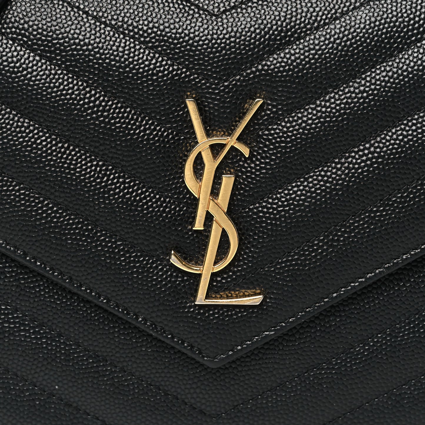 Grain De Poudre Matelasse Chevron Monogram Envelope Chain Wallet Black