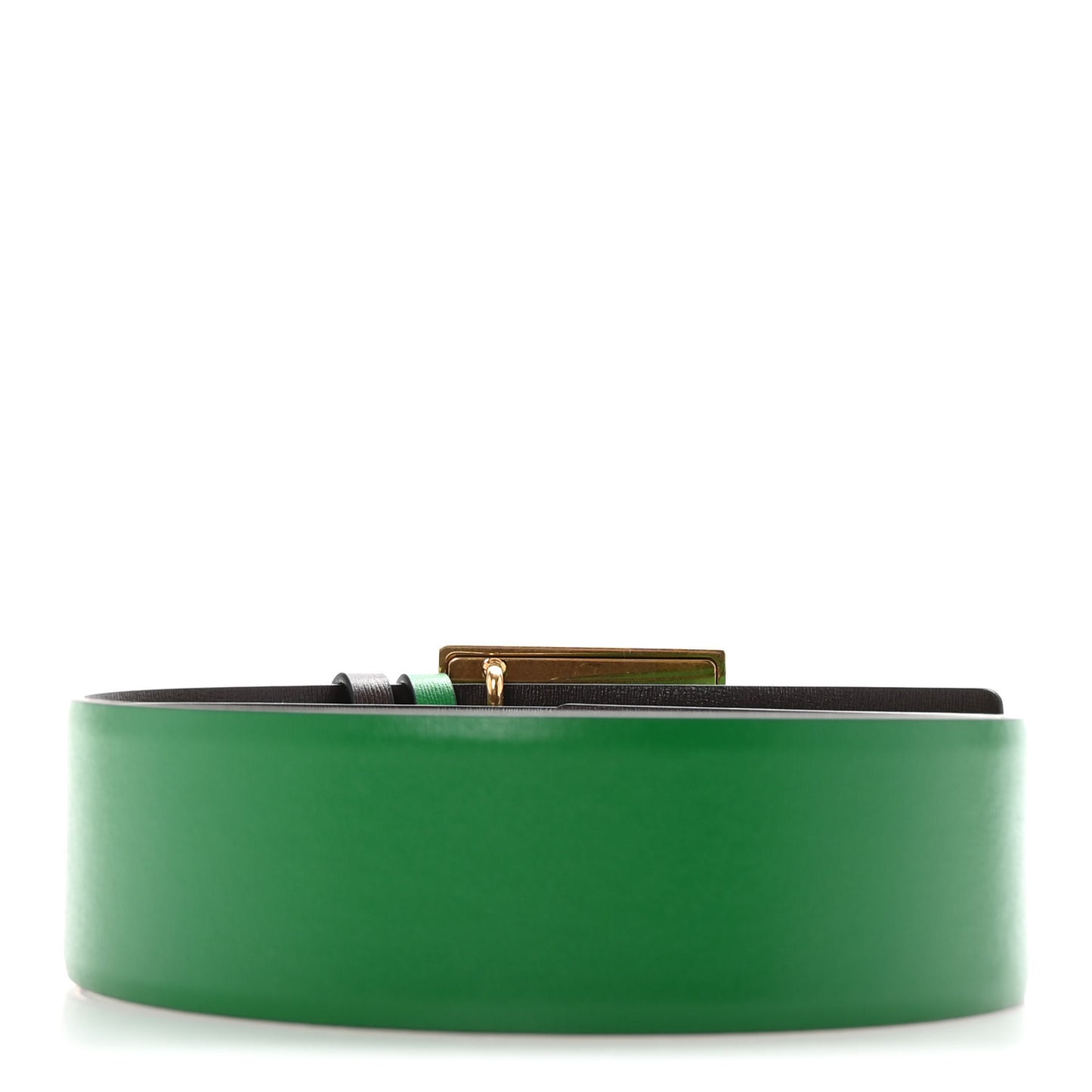 Glossy Calfskin One Stud Reversible Belt 70 28 Green Brown