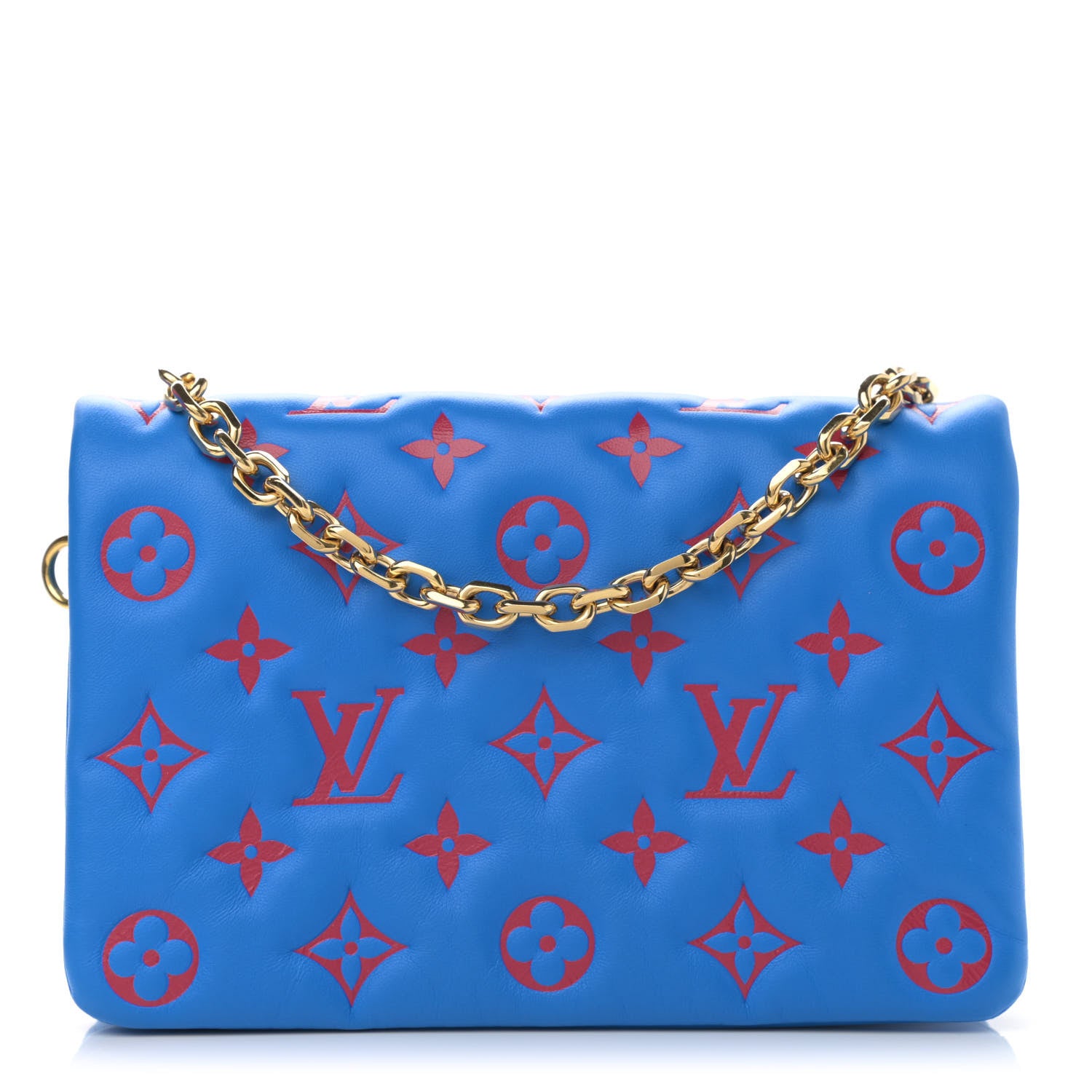 Louis Vuitton Lambskin Embossed Monogram Vuittamins Pochette Coussin Blue Red 1 of 10