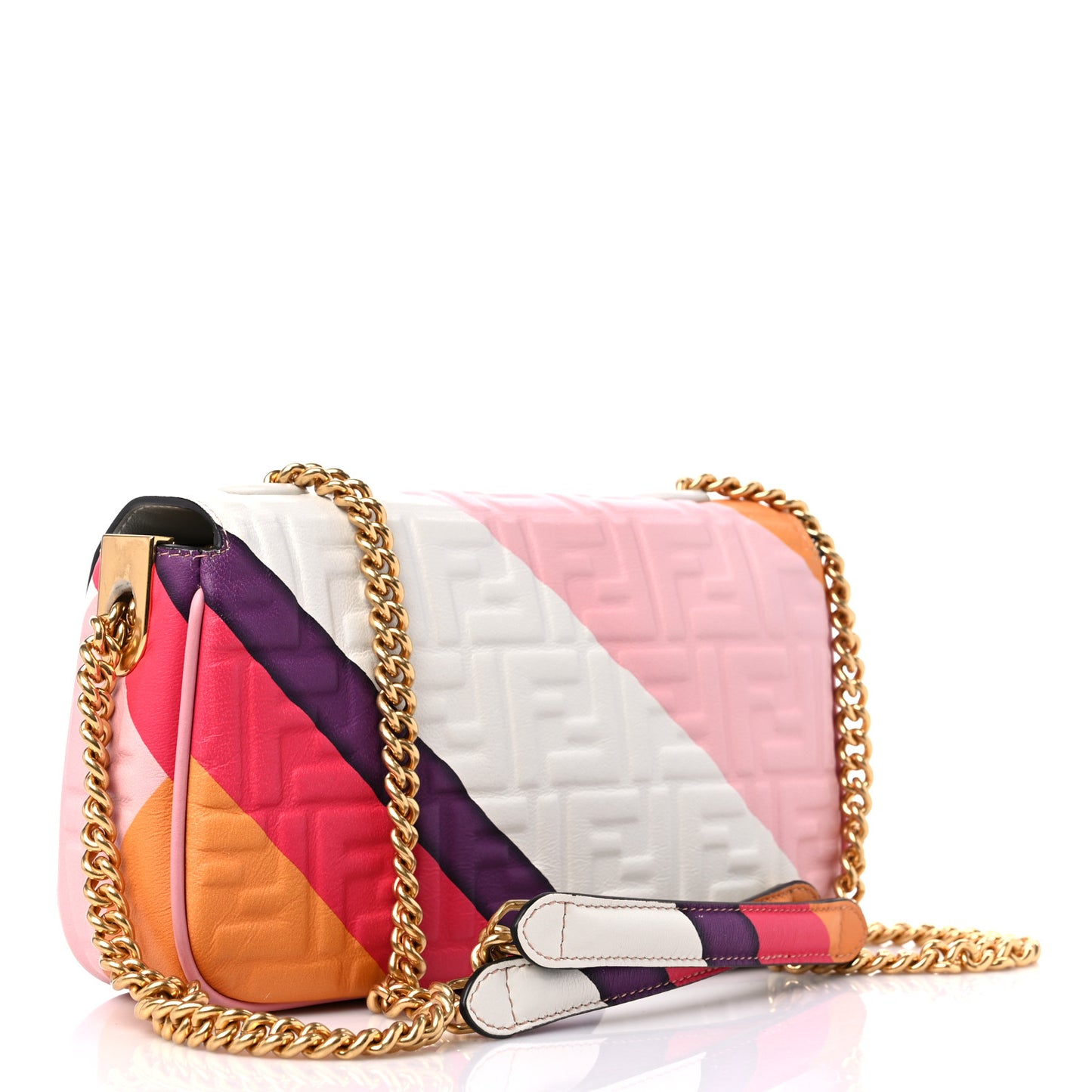 Nappa FF Embossed Line Print Midi Chain Baguette White Multicolor