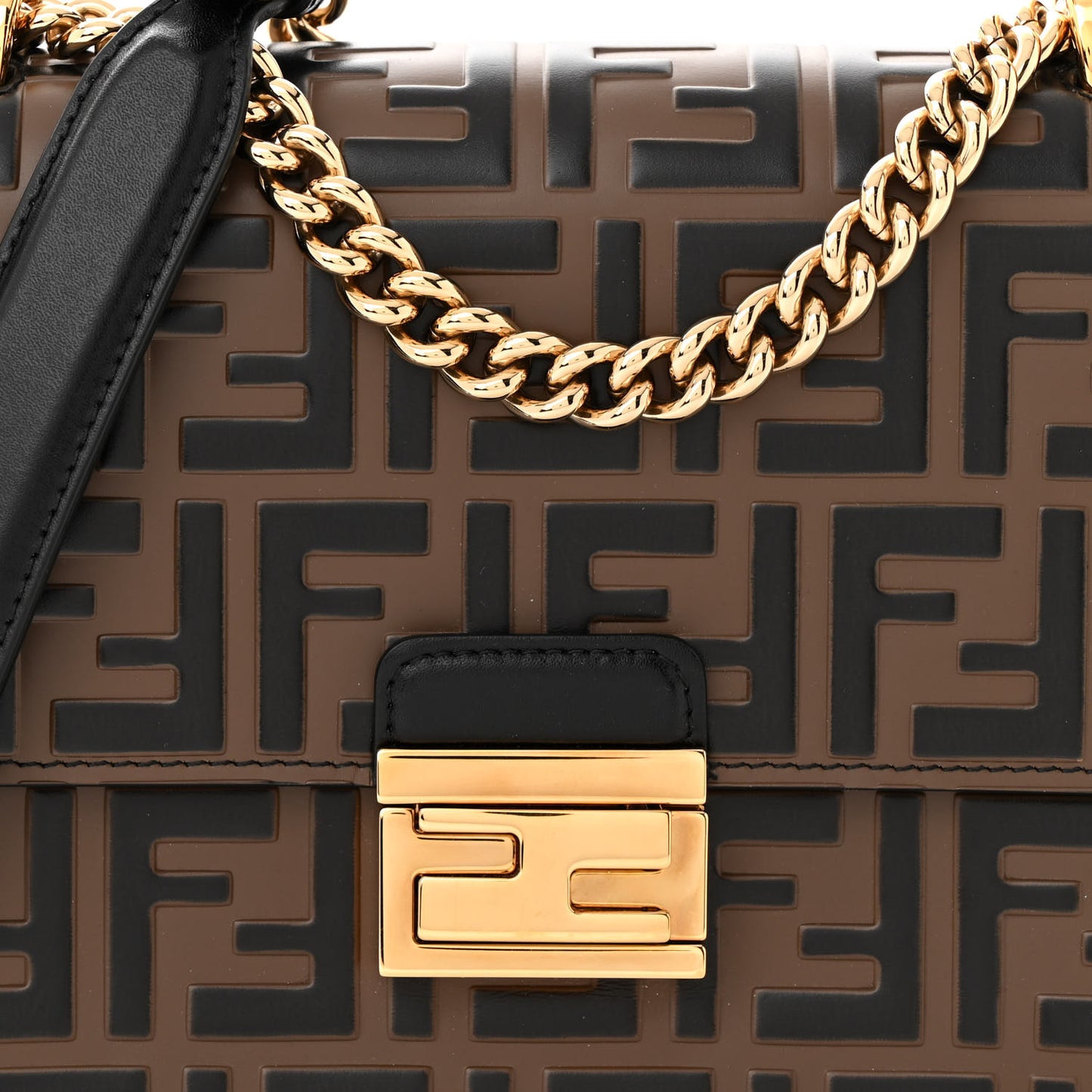 Vitello Liberty Bi-Color FF 1974 Embossed Small Kan U Shoulder Bag Maya Black