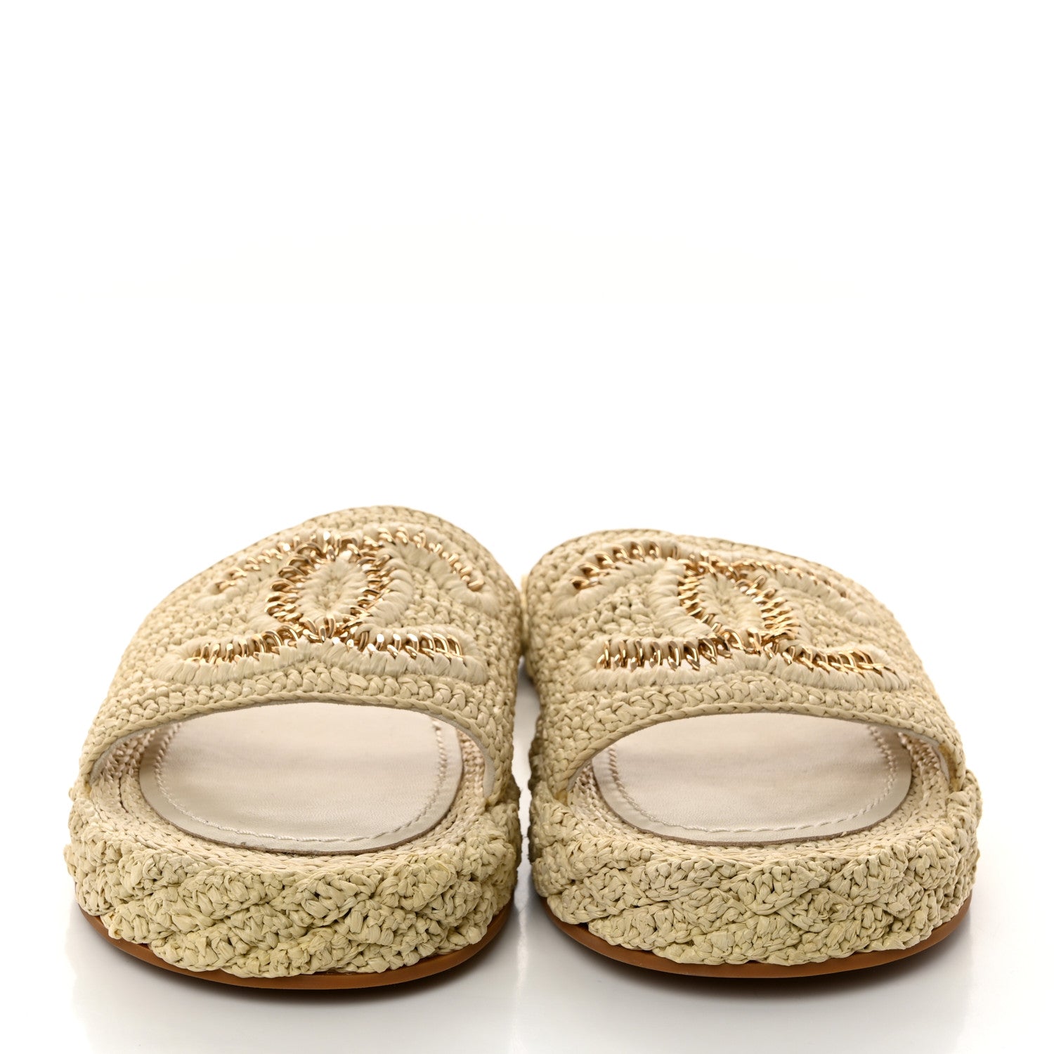 Chanel Raffia CC Espadrille Slip On Sandals 39 Beige 2 of 9