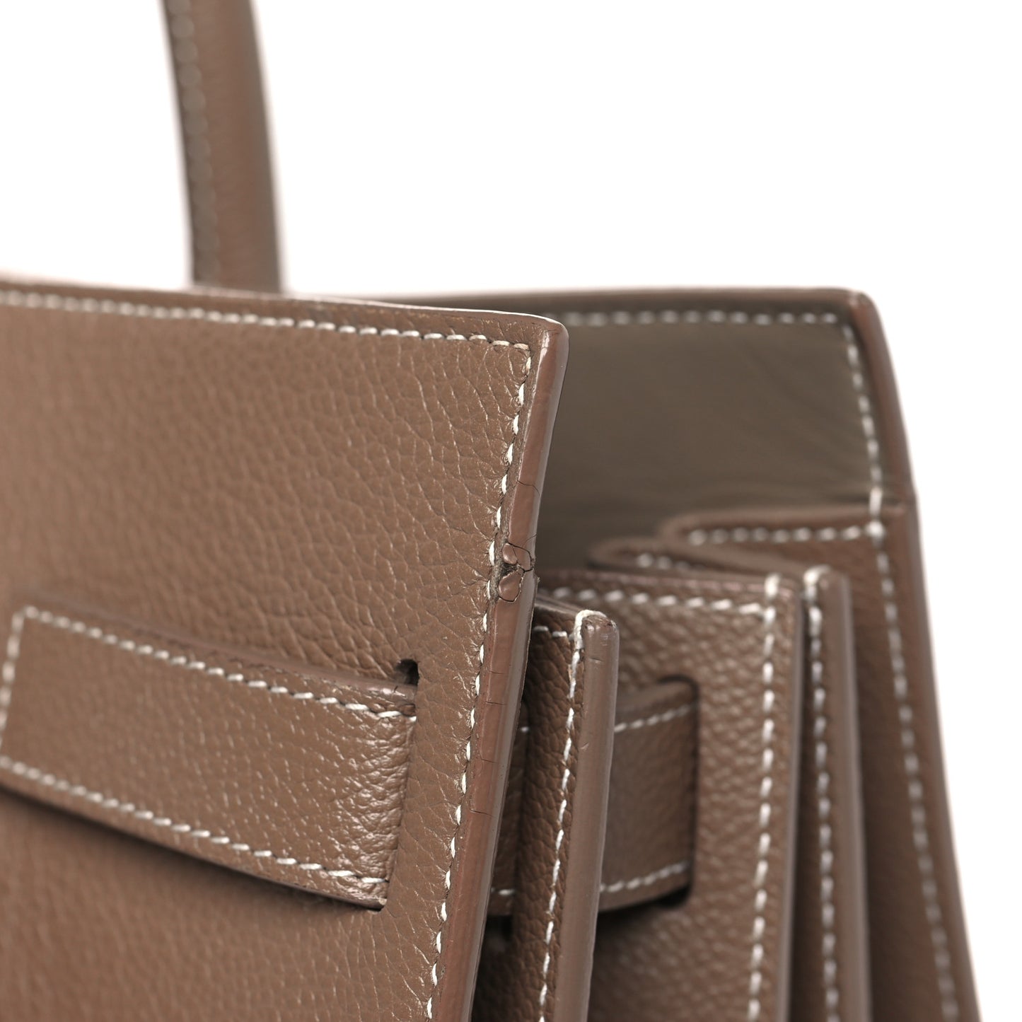 Grained Calfskin Topstitch Small Classic Sac De Jour Taupe