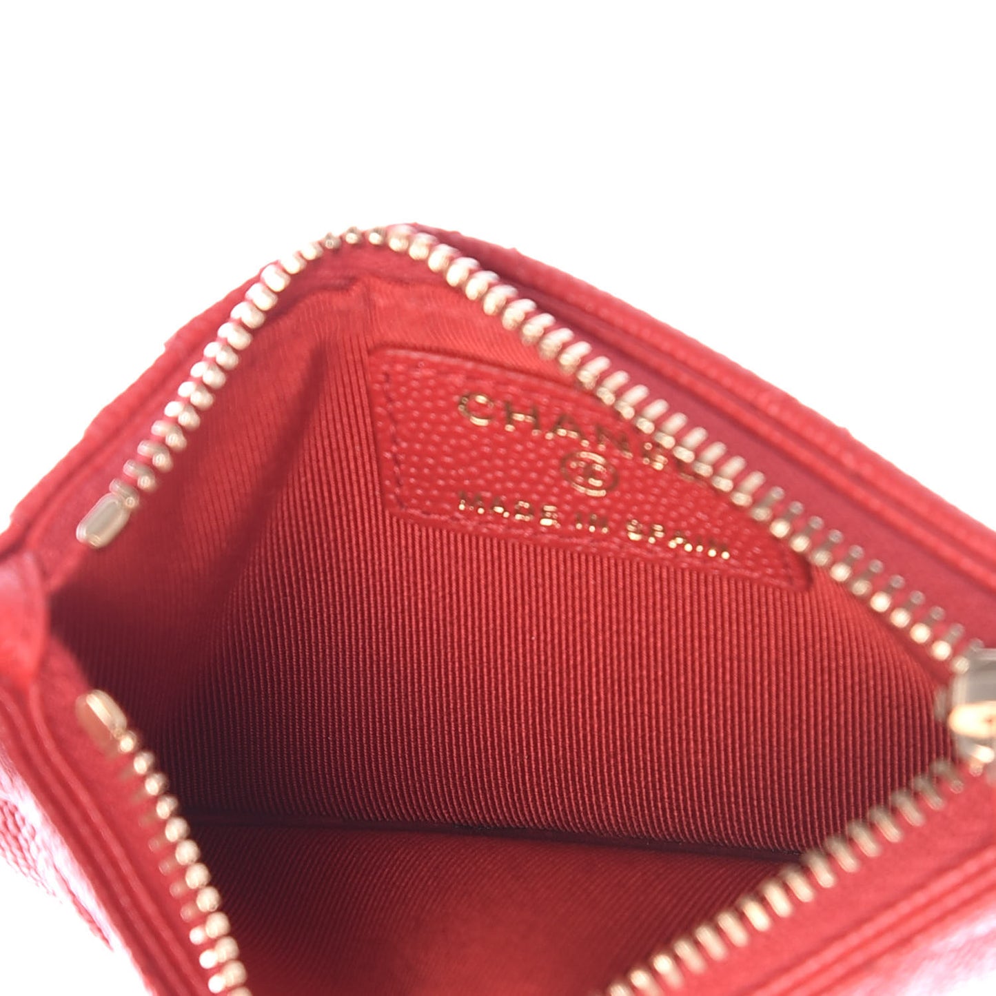 Caviar Quilted Flap Zip Card Holder Red
