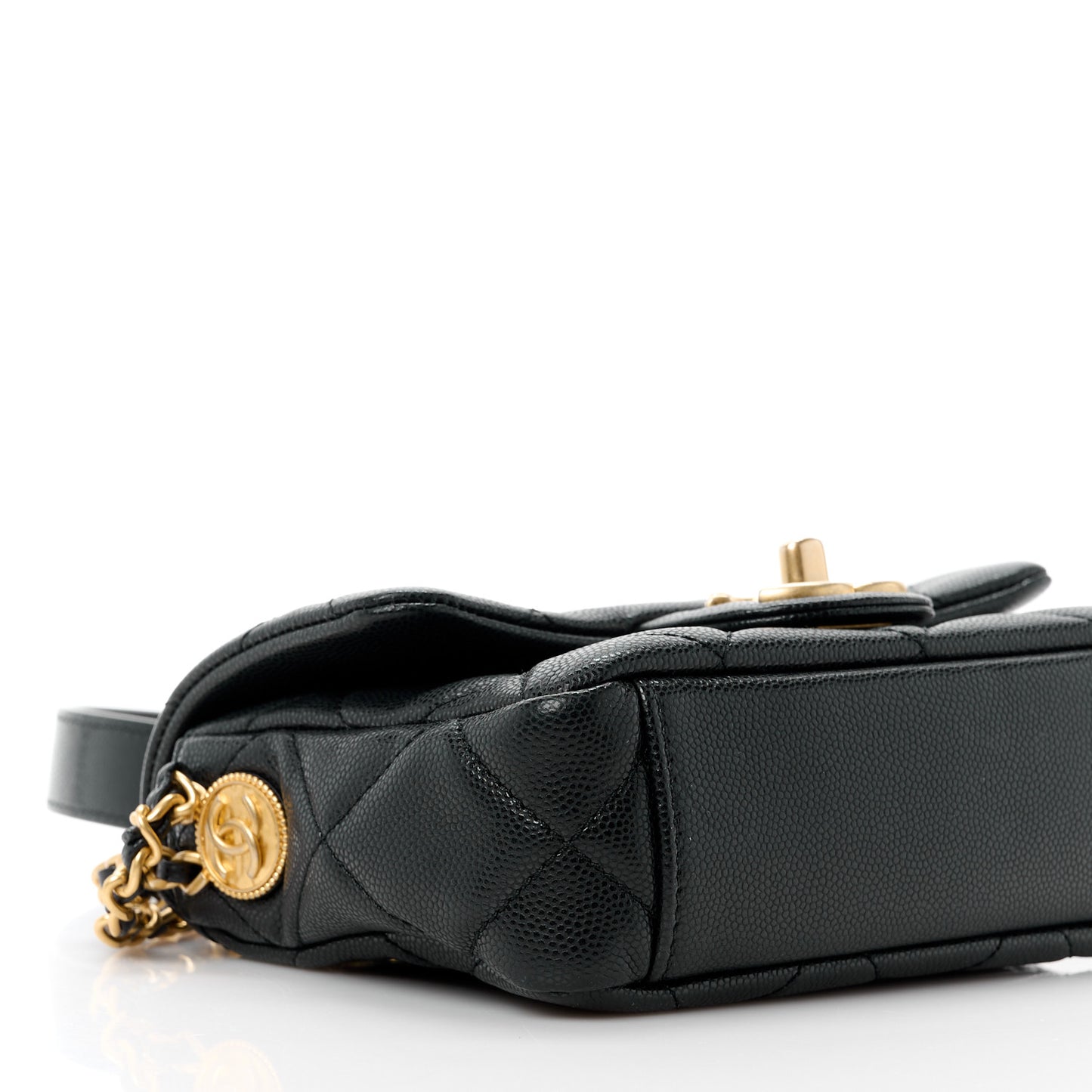 Caviar Quilted Mini Twist Your Buttons Flap Black