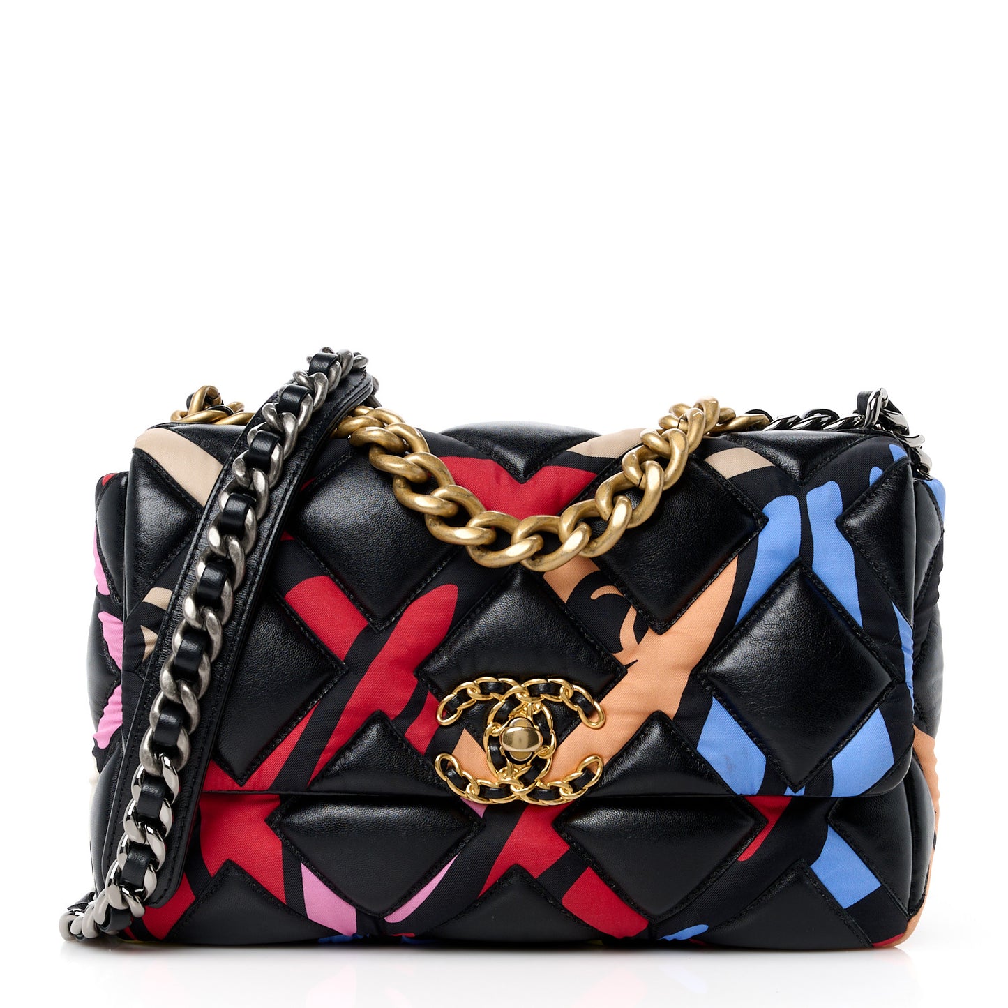 Lambskin Printed Fabric Medium Chanel 19 Flap Black Multicolor