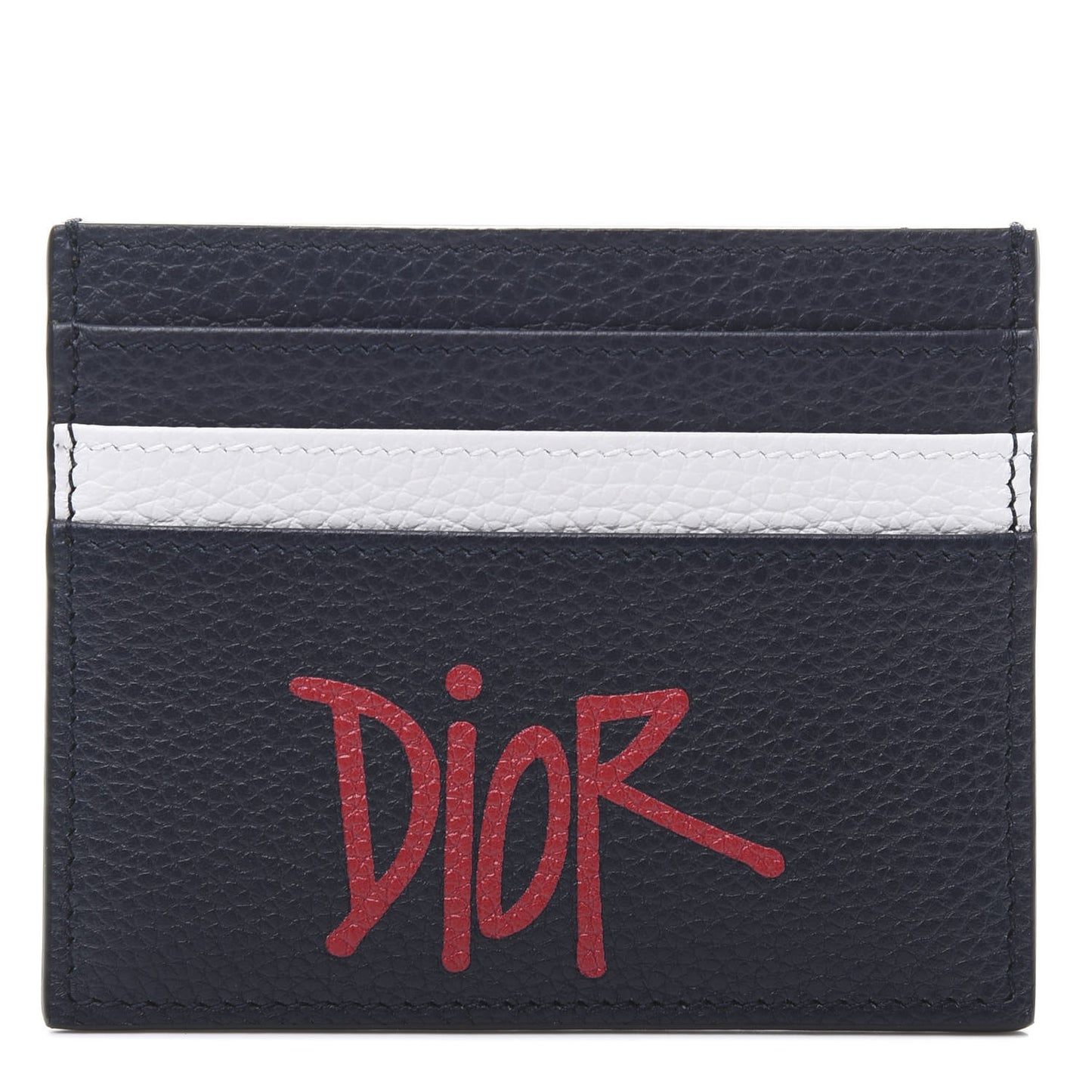 X SHAWN STUSSY Grained Calfskin Ox Head Card Holder Navy Blue