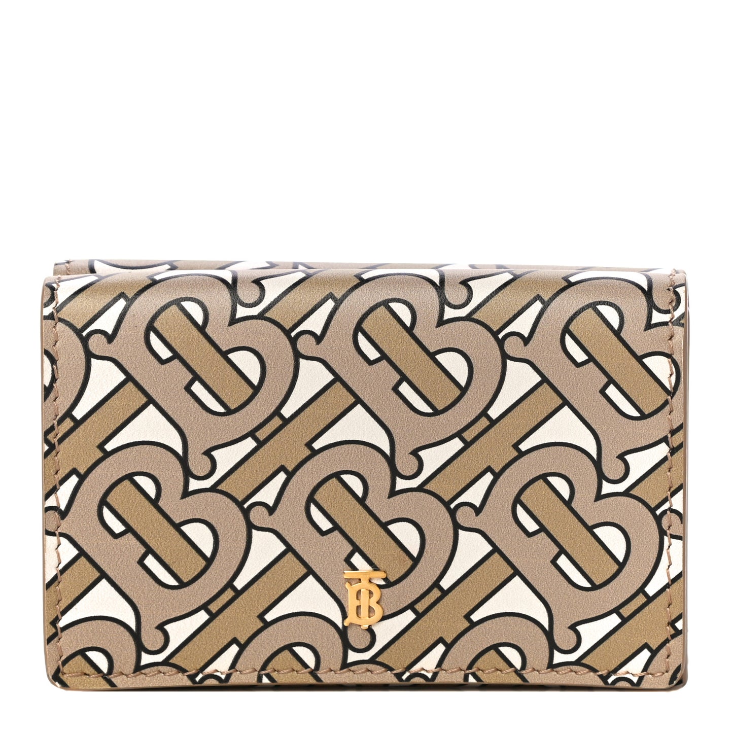 Grained Calfskin Monogram Double Flap Lark Wallet Beige