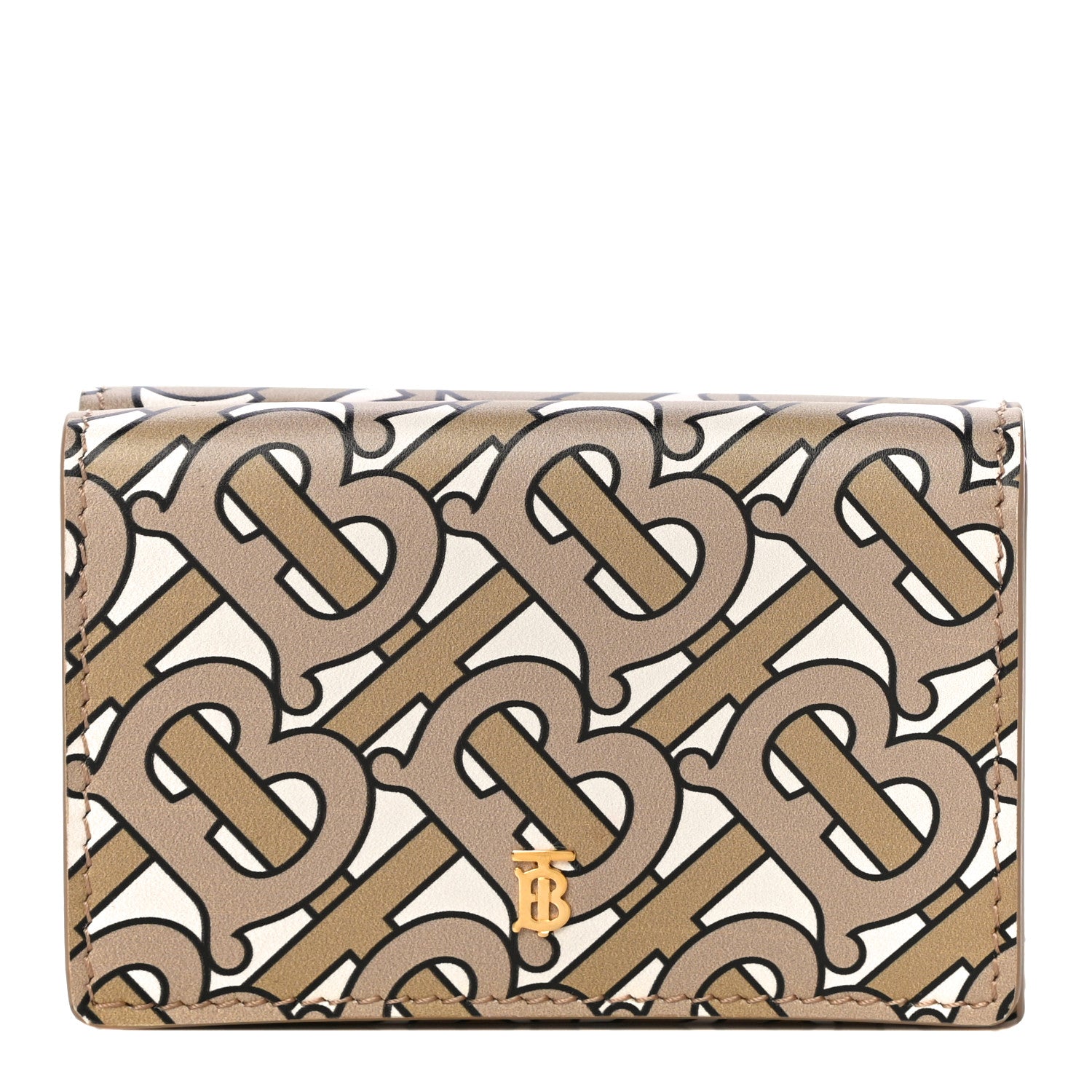 Burberry Grained Calfskin Monogram Double Flap Lark Wallet Beige 1 of 12