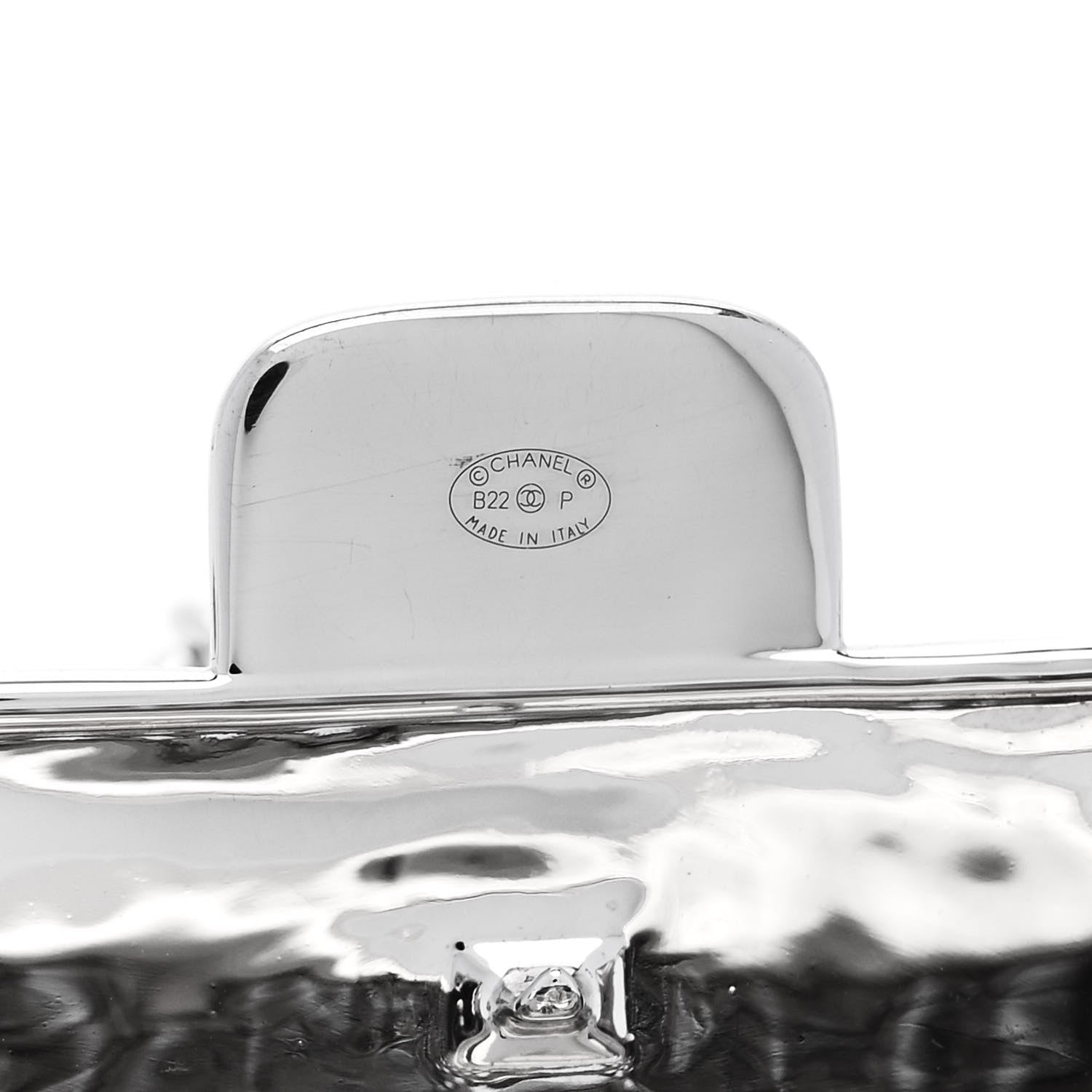 Chanel Metal Lambskin Strass Crystal Purse CC Long Necklace Silver 6 of 6