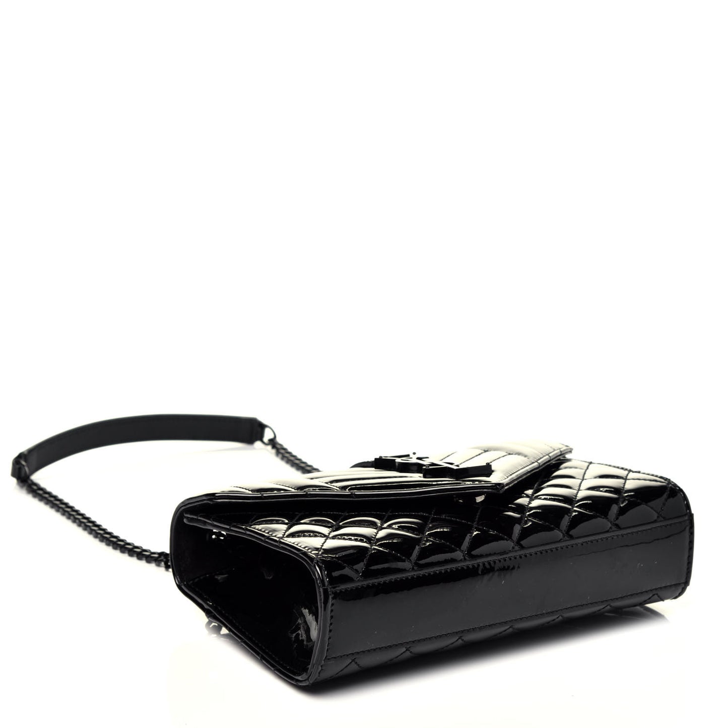 Patent Mixed Matelasse Triquilt Small Monogram Satchel Black