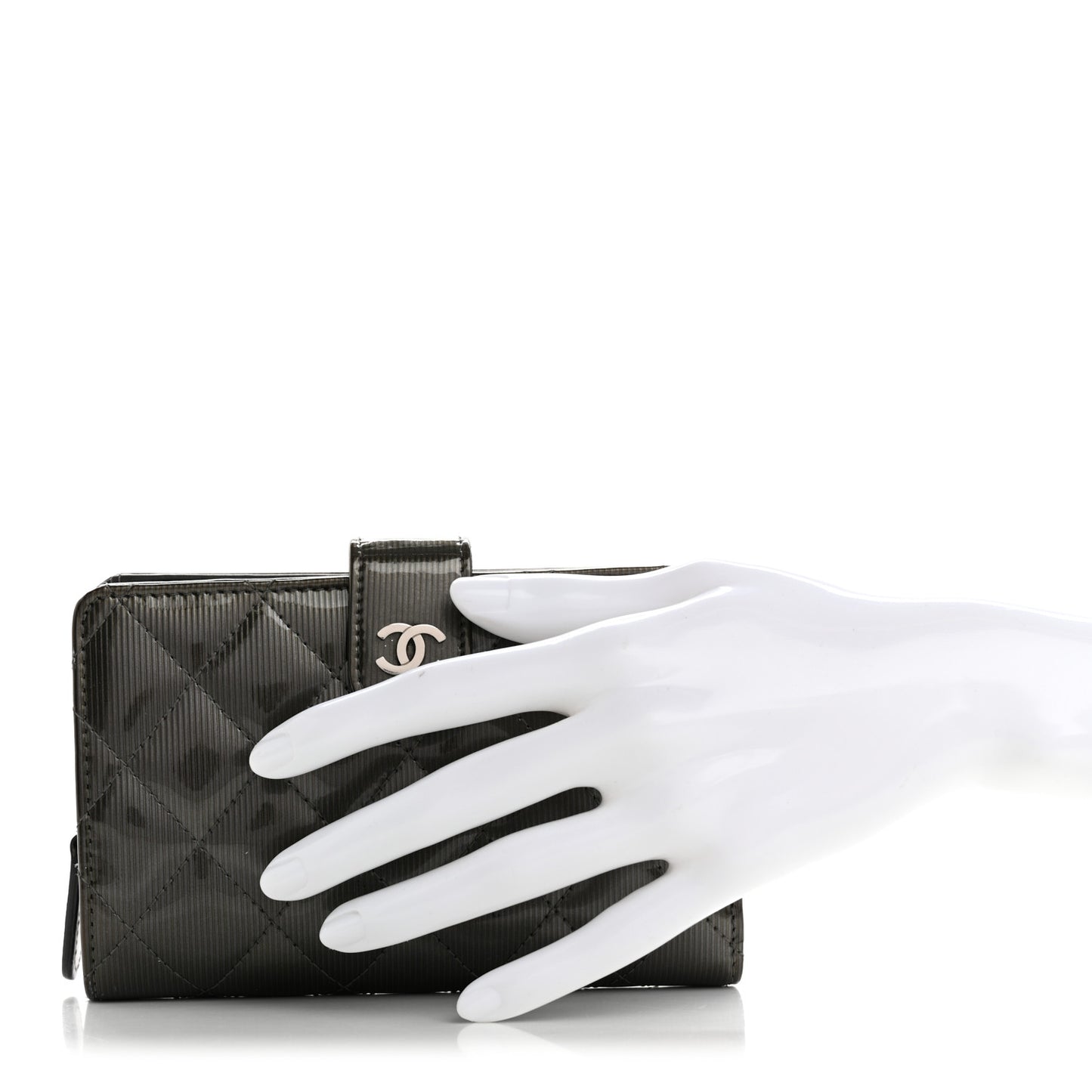 Striated Patent CC French Wallet Dark Grey