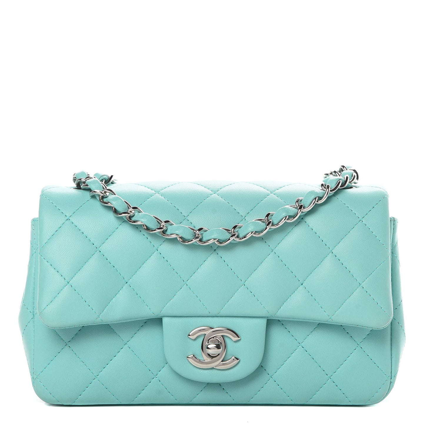 Lambskin Quilted Mini Rectangular Flap Light Blue