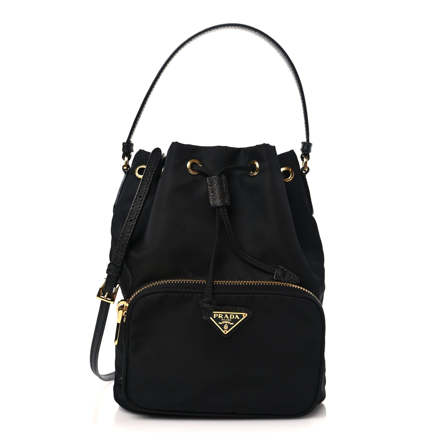 Re-Nylon Saffiano Duet Bucket Crossbody Bag Black