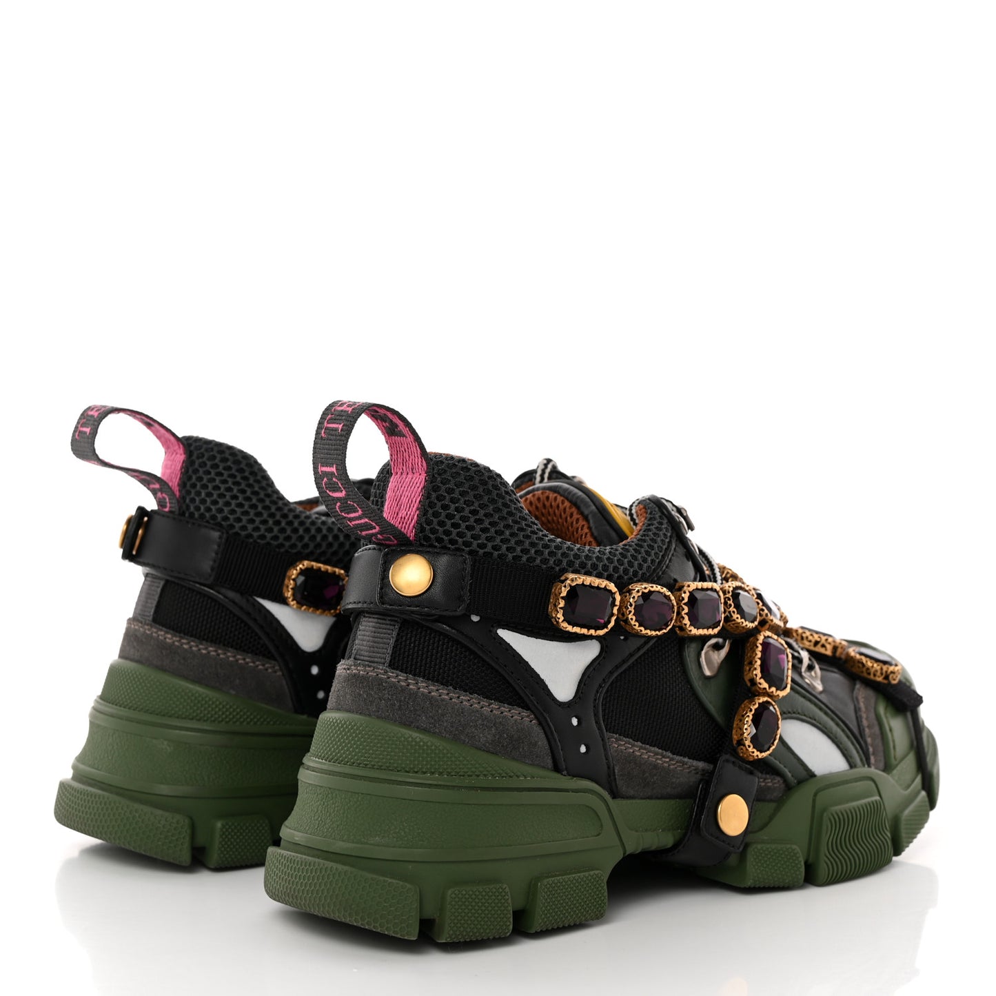 X SEGA Mesh Suede Calfskin Removable Crystals Mens Flashtrek Sneakers 36 Loess Black Olive Green