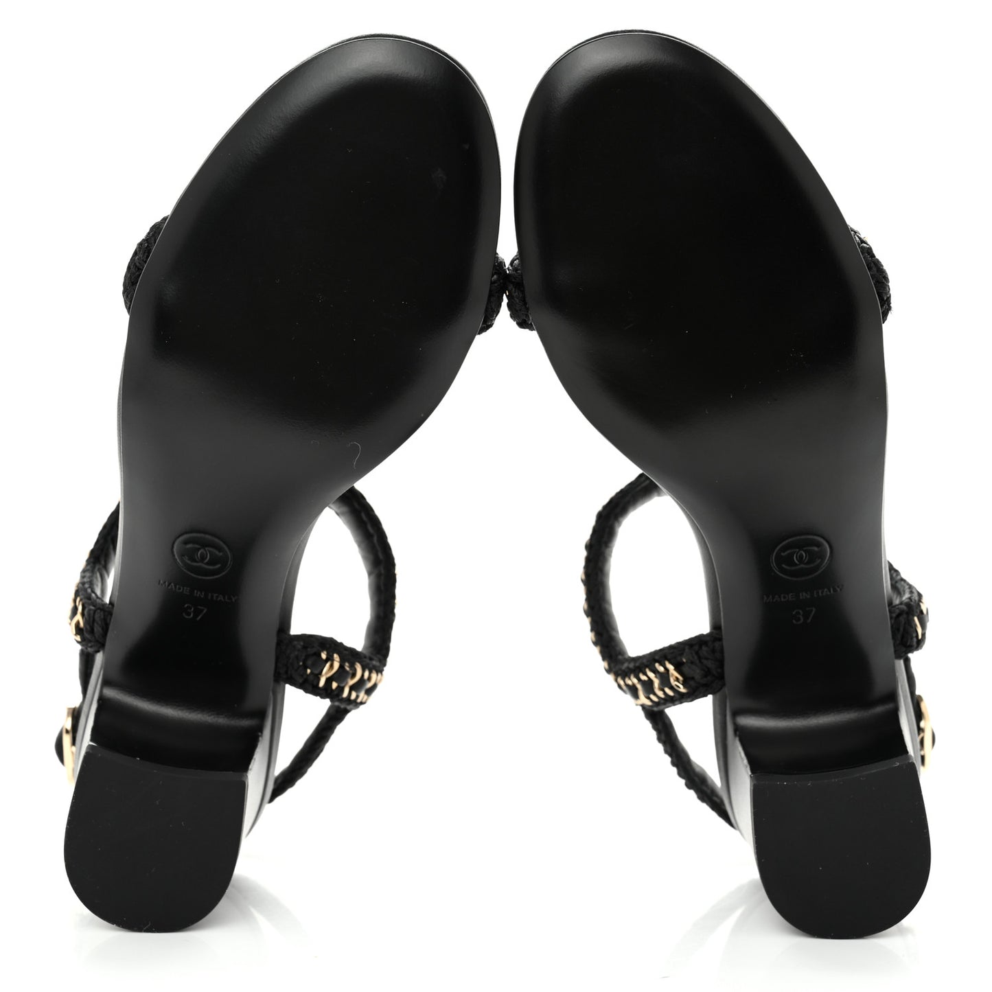 Lambskin CC Chain Braided Sandals 37 Black