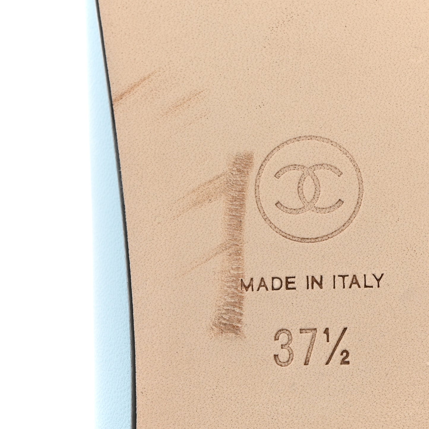 Lambskin Grosgrain Cap Toe CC Ballerina Flats 37.5 Light Blue Black