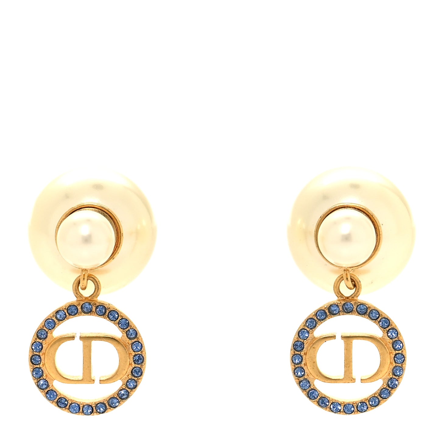 Pearl Crystal Dior Tribales Drop Earrings Gold