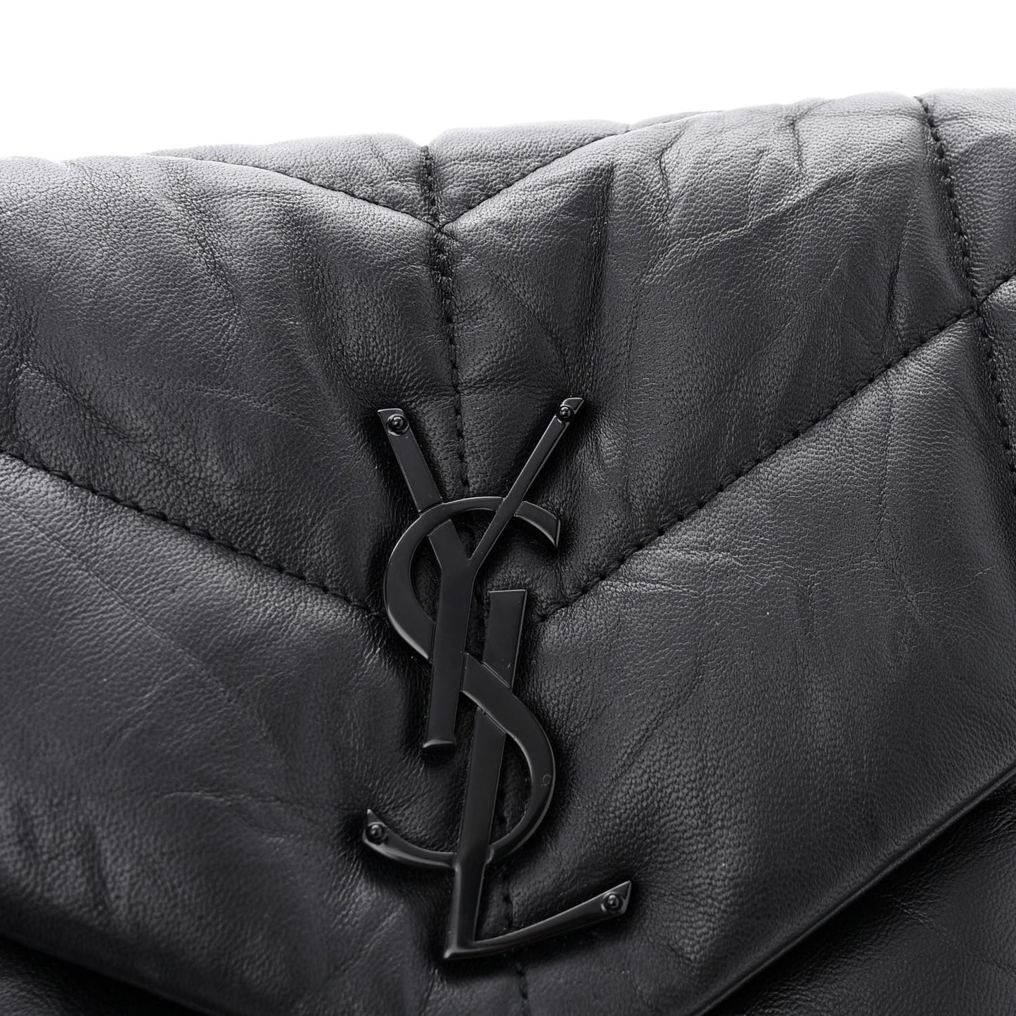 Lambskin Quilted Monogram Monochrome Small Loulou Puffer Chain Satchel Black