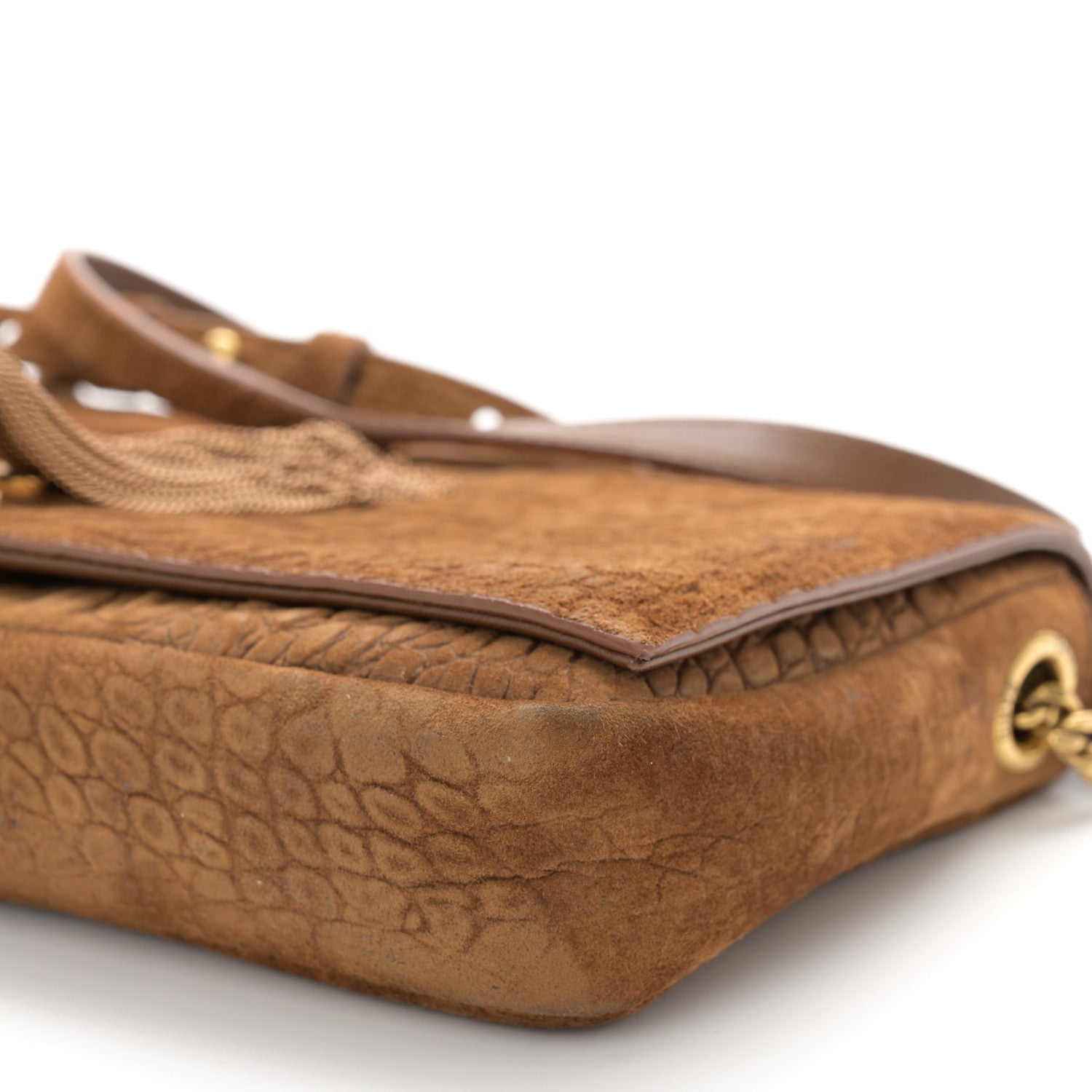 Saint Laurent Crocodile Embossed Suede Monogram Tassel Kate 99 Tan 9 of 11
