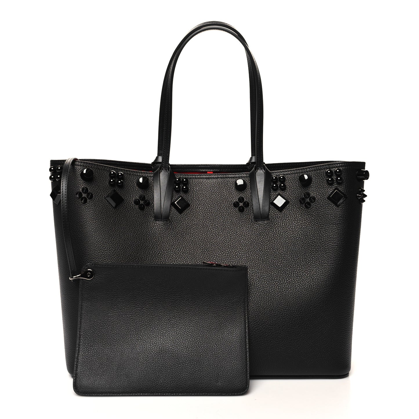 Calfskin Empire Spike Studded East West Cabata Tote Black