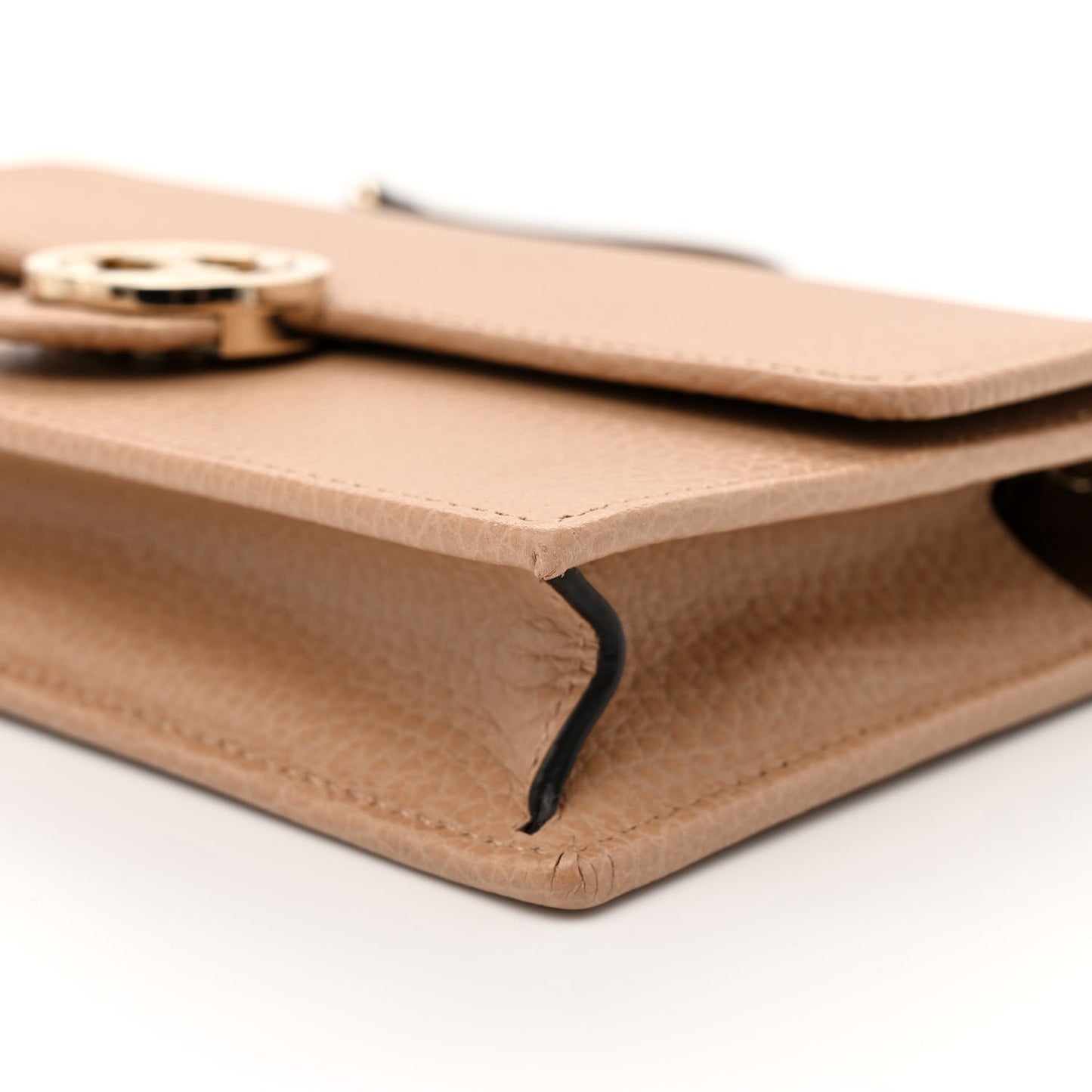 Dollar Calfskin Interlocking G Chain Wallet Camelia